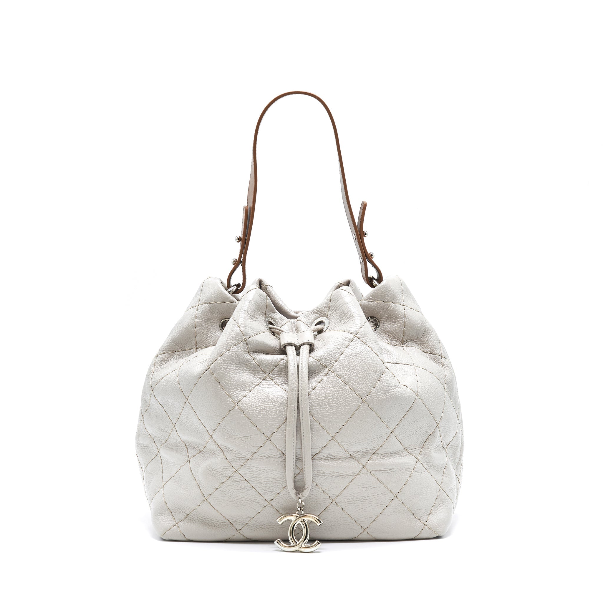 CHANEL CAVIAR BUCKET TOTE BAG GREY SHW SERIAL15