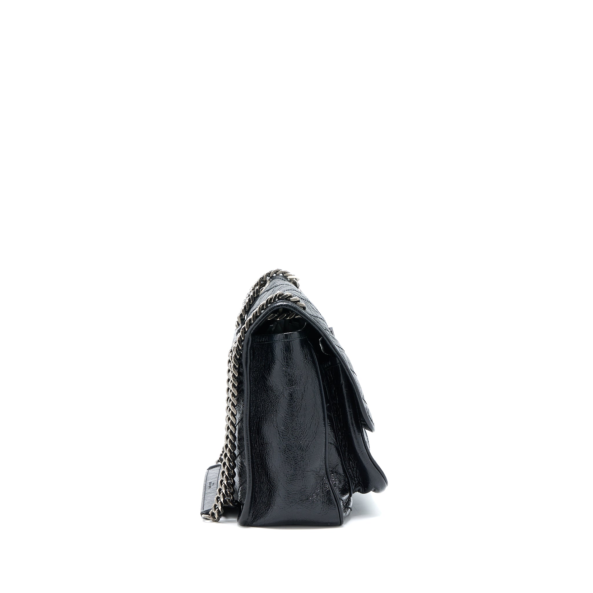 SAINT LAURENT NIKI AGED CALFSKIN BLACK WITH BLACK AND RUTHENIUM HARDWARE