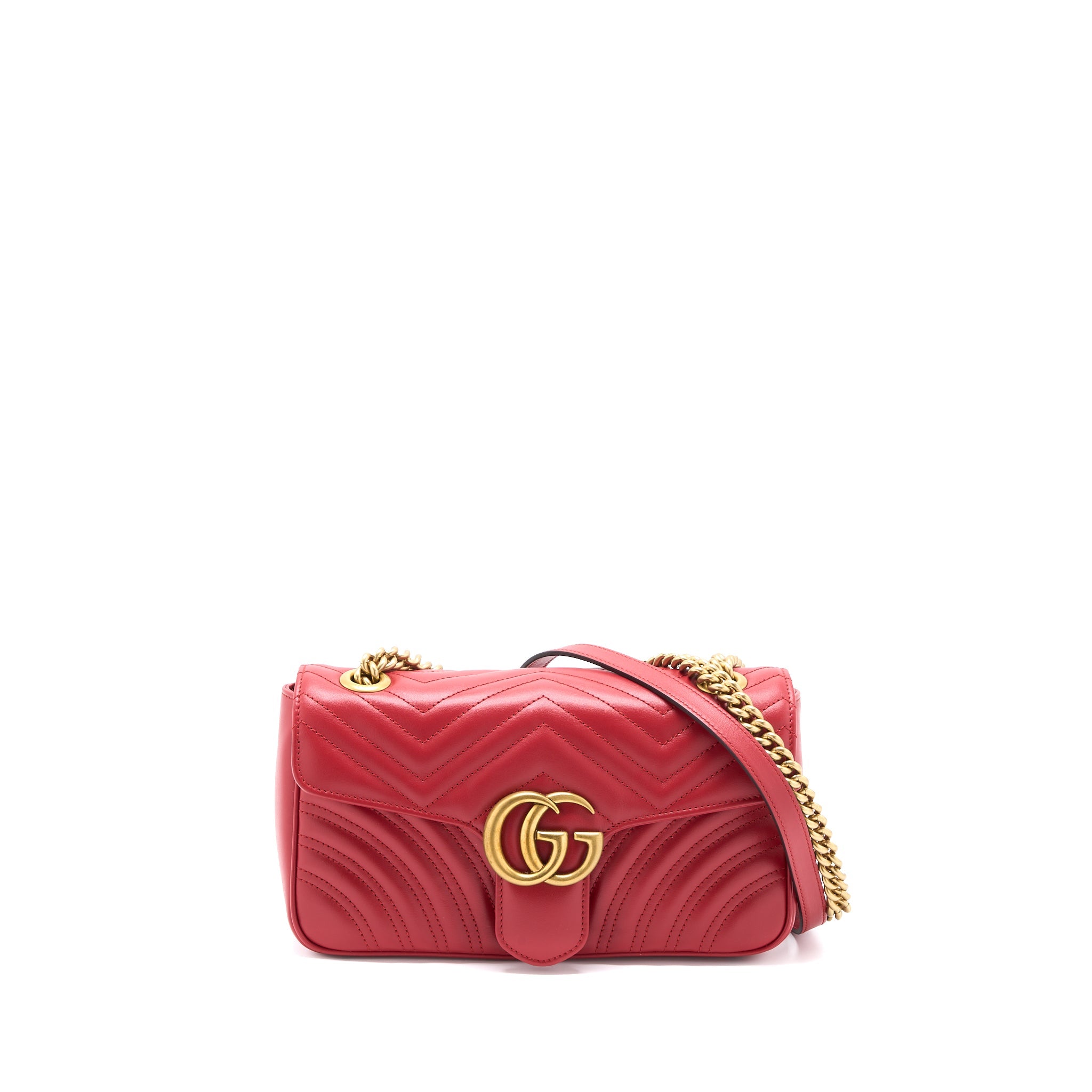 GUCCI SMALL GG MARMONT BAG CALFSKIN RED BRUSHED GHW