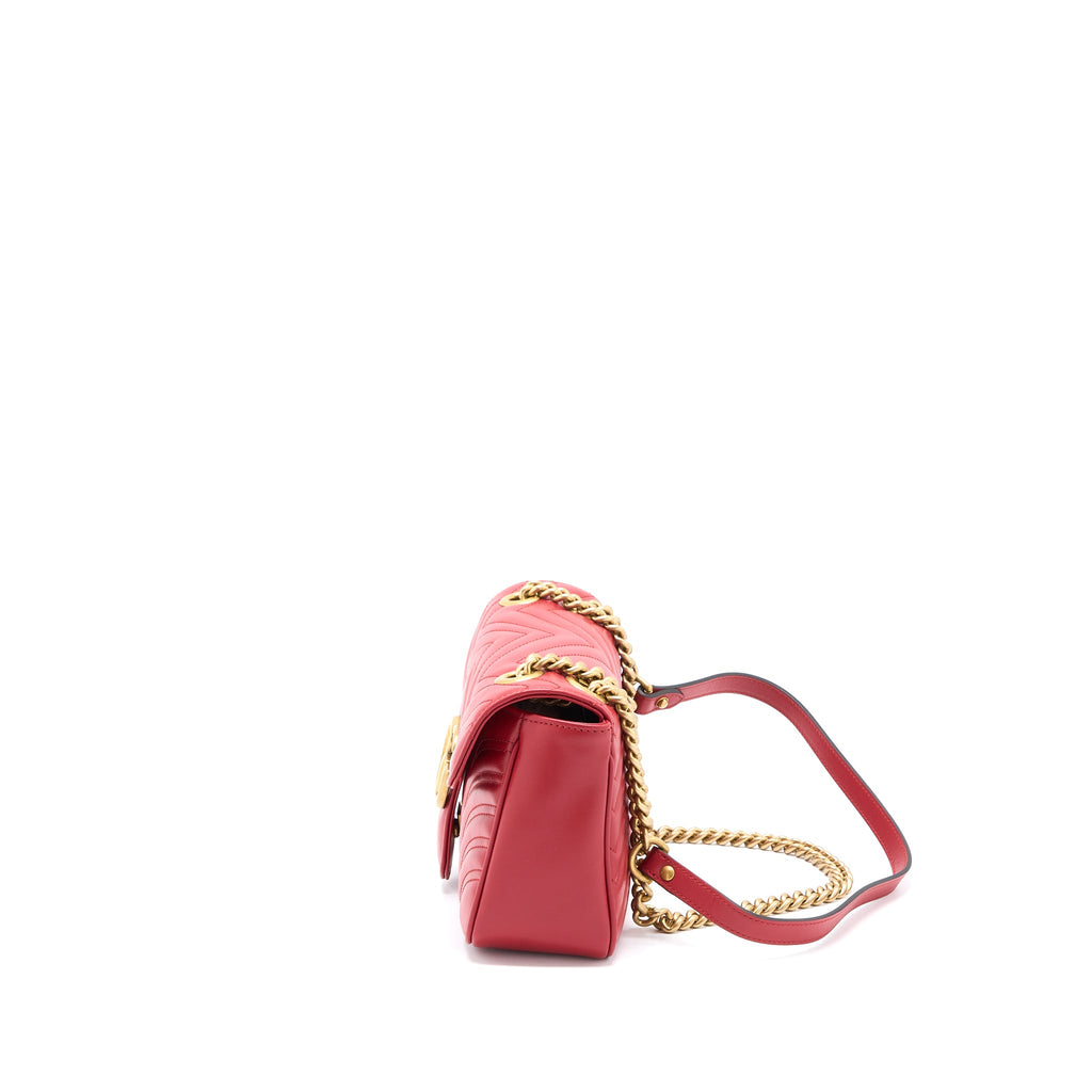 GUCCI SMALL GG MARMONT BAG CALFSKIN RED BRUSHED GHW