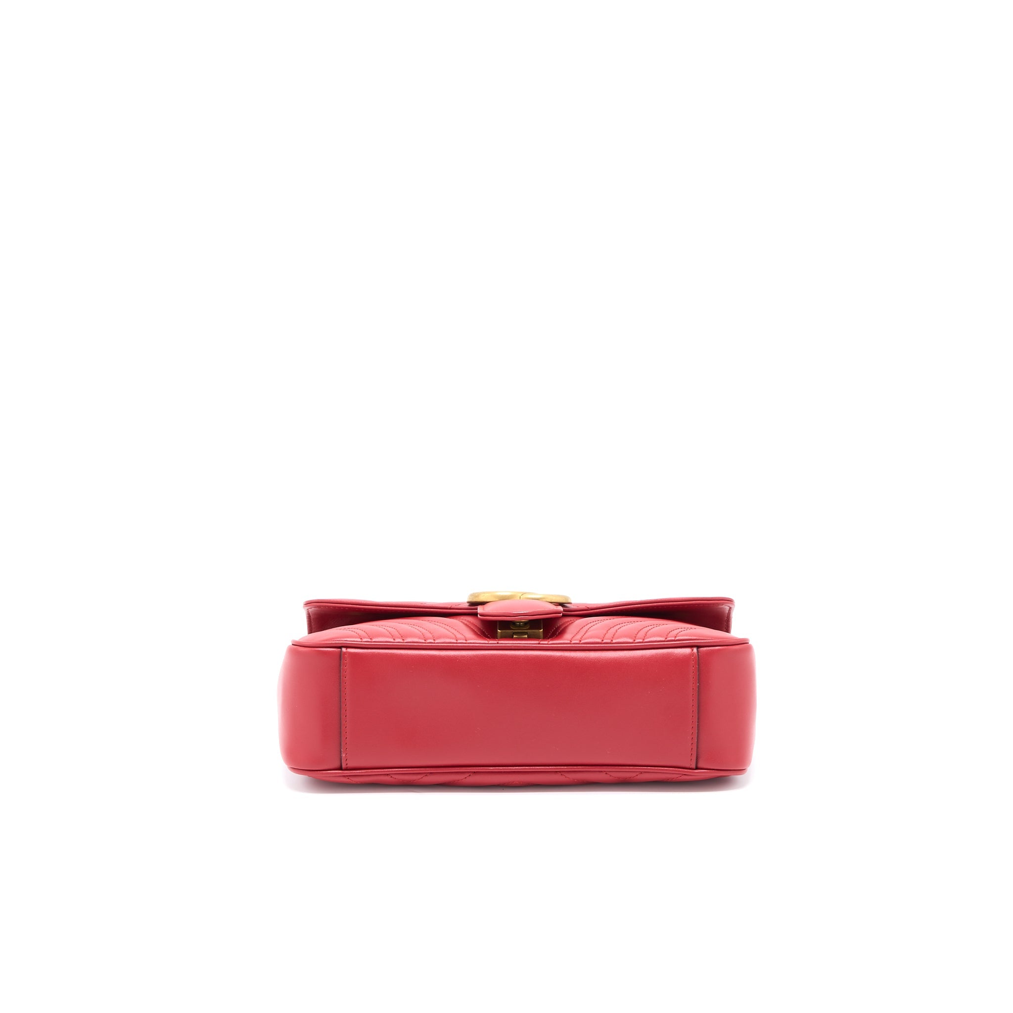 GUCCI SMALL GG MARMONT BAG CALFSKIN RED BRUSHED GHW