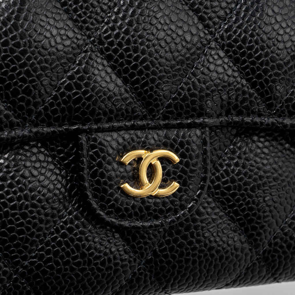 CHANEL CLASSIC FLAP WALLET GRAINED CALFSKIN BLACK GHW