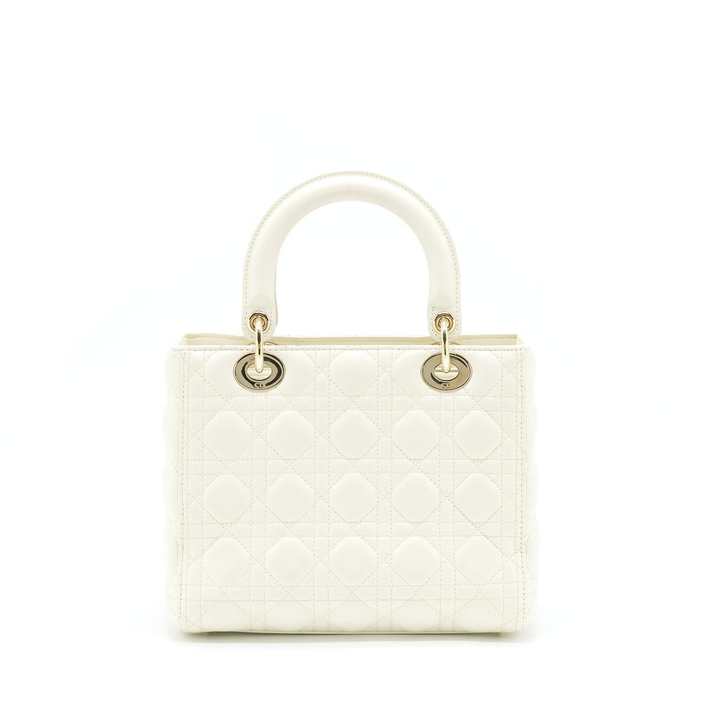 DIOR MEDIUM LADY DIOR BAG LAMBSKIN WHITE LGHW