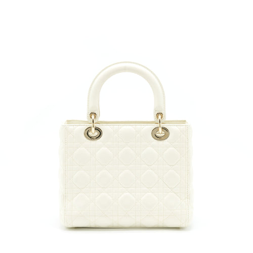DIOR MEDIUM LADY DIOR BAG LAMBSKIN WHITE LGHW