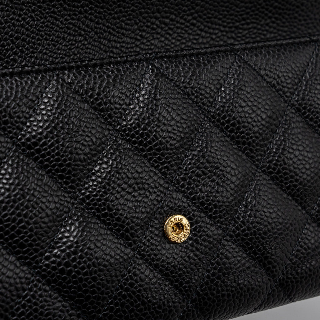 CHANEL CLASSIC FLAP WALLET GRAINED CALFSKIN BLACK GHW
