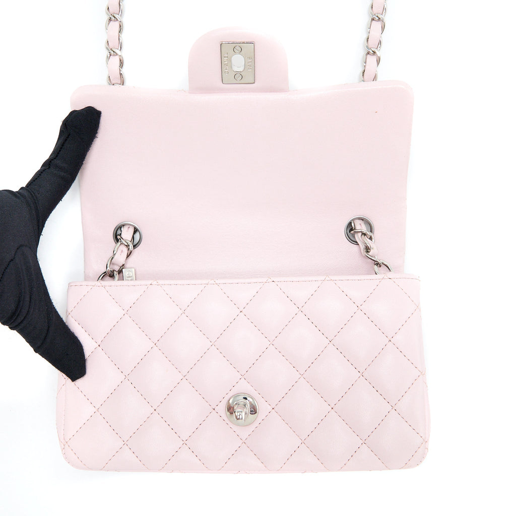 CHANEL MINI RECTANGULAR FLAP BAG LAMBSKIN LIGHT PINK SHW