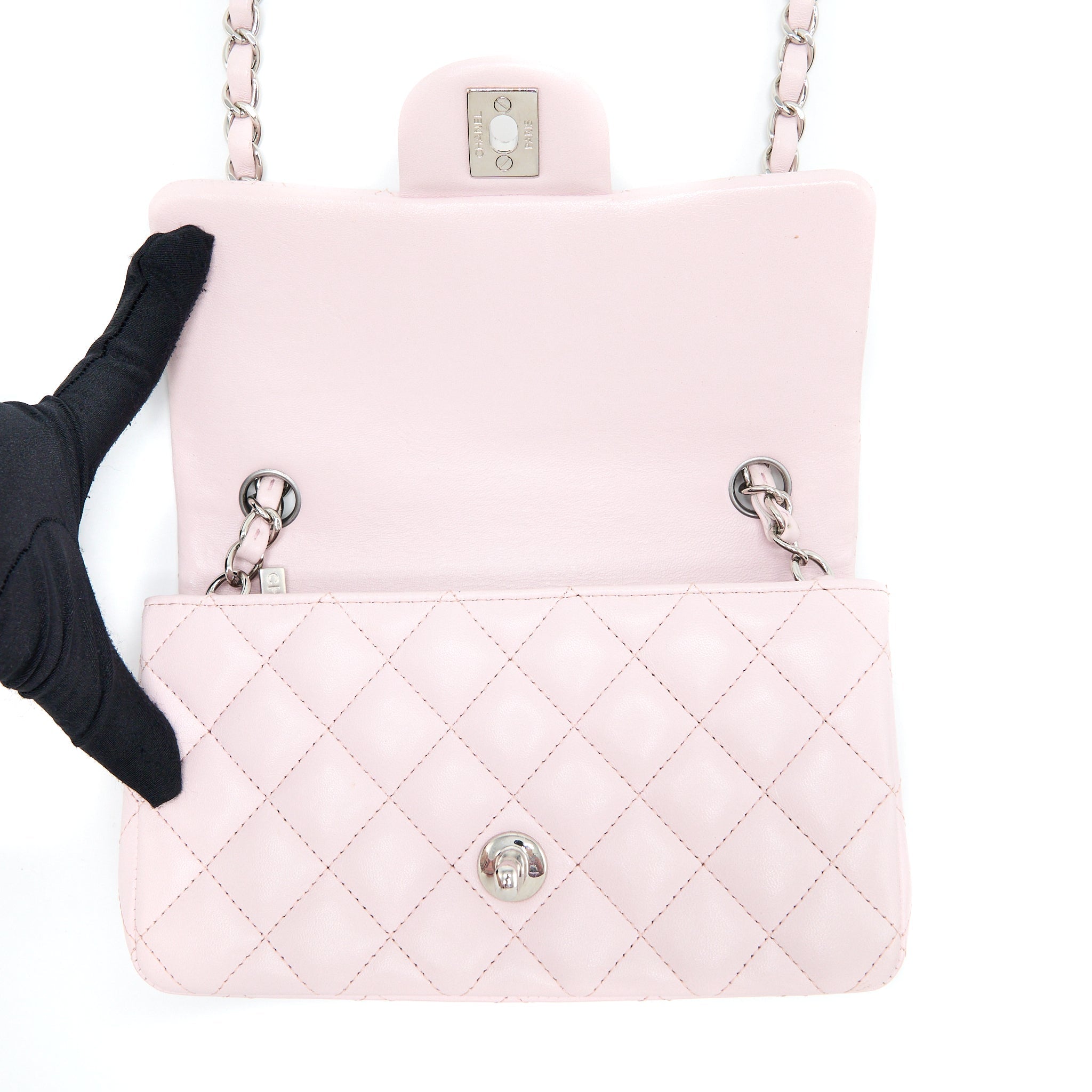 CHANEL MINI RECTANGULAR FLAP BAG LAMBSKIN LIGHT PINK SHW