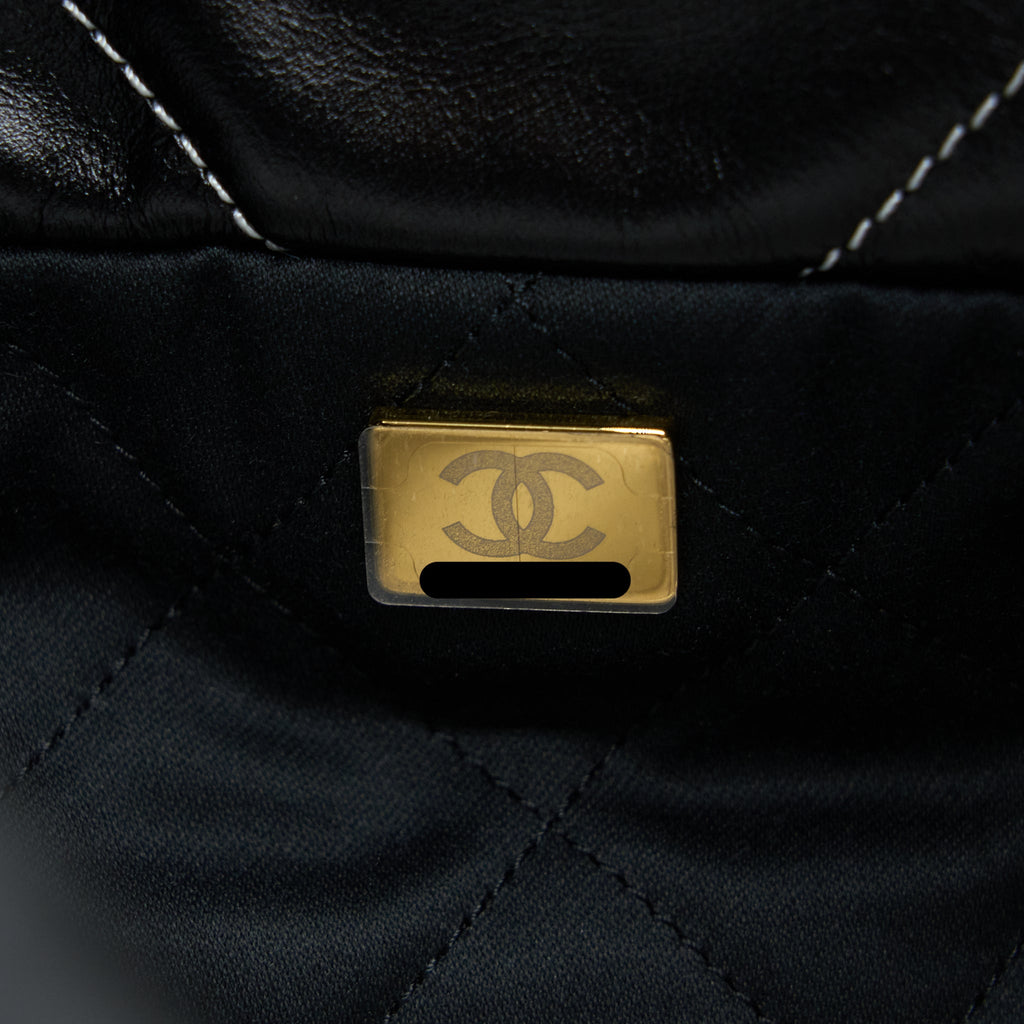 CHANEL SMALL 22 BAG SHINY CALFSKIN BLACK GHW (MICROCHIP)