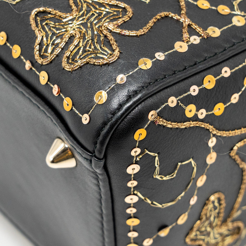 DIOR MEDIUM LADY DIOR EMBROIDERED FLORAL LIMITED EDITION LEATHER BLACK/GOLD GHW