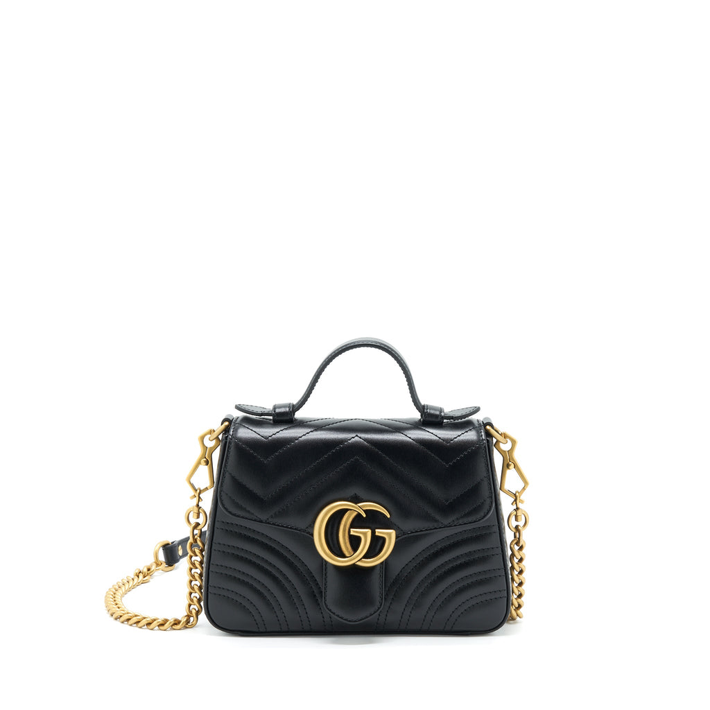 GUCCI GG MARMONT MINI TOP HANDLE BAG CALFSKIN BLACK GHW