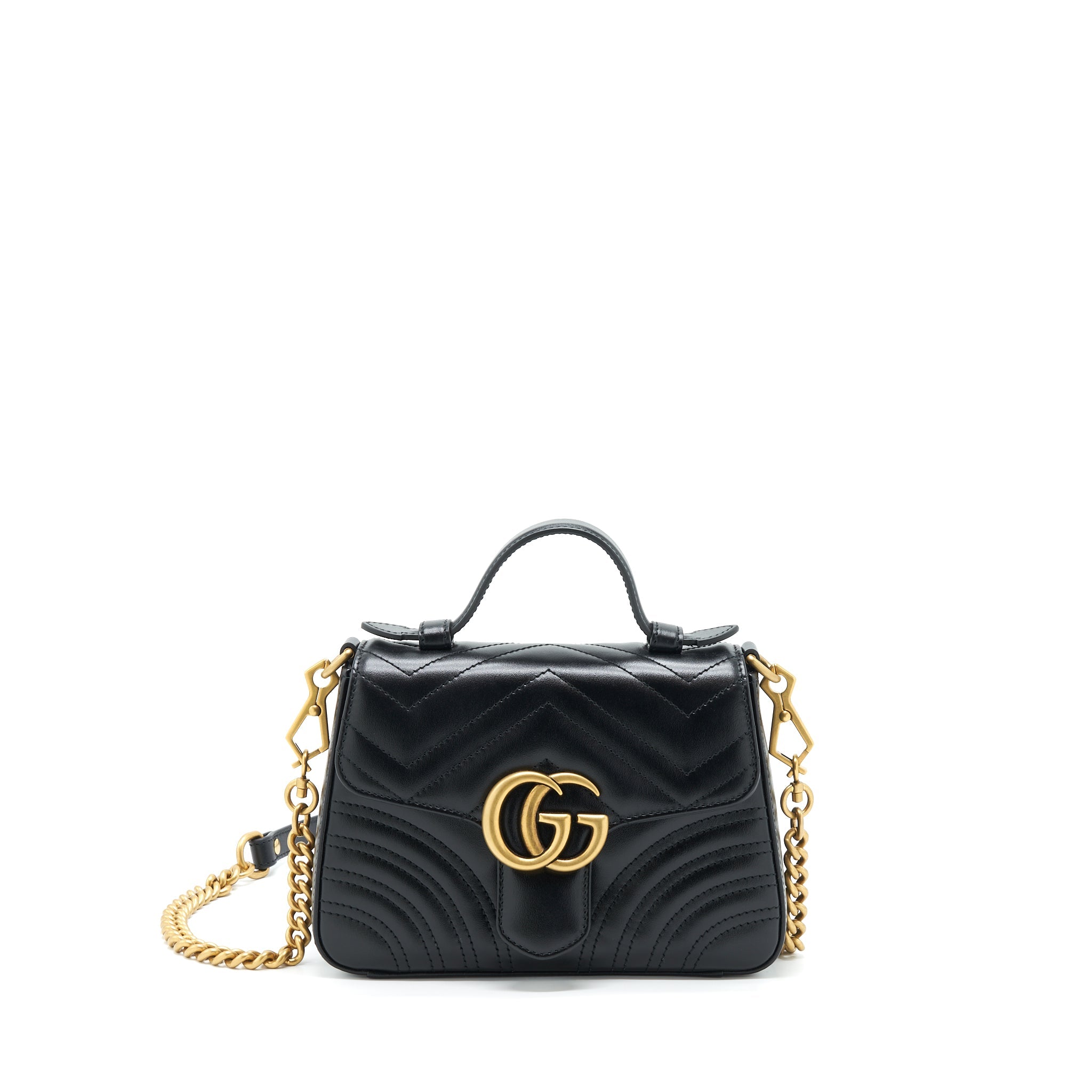 GUCCI GG MARMONT MINI TOP HANDLE BAG CALFSKIN BLACK GHW