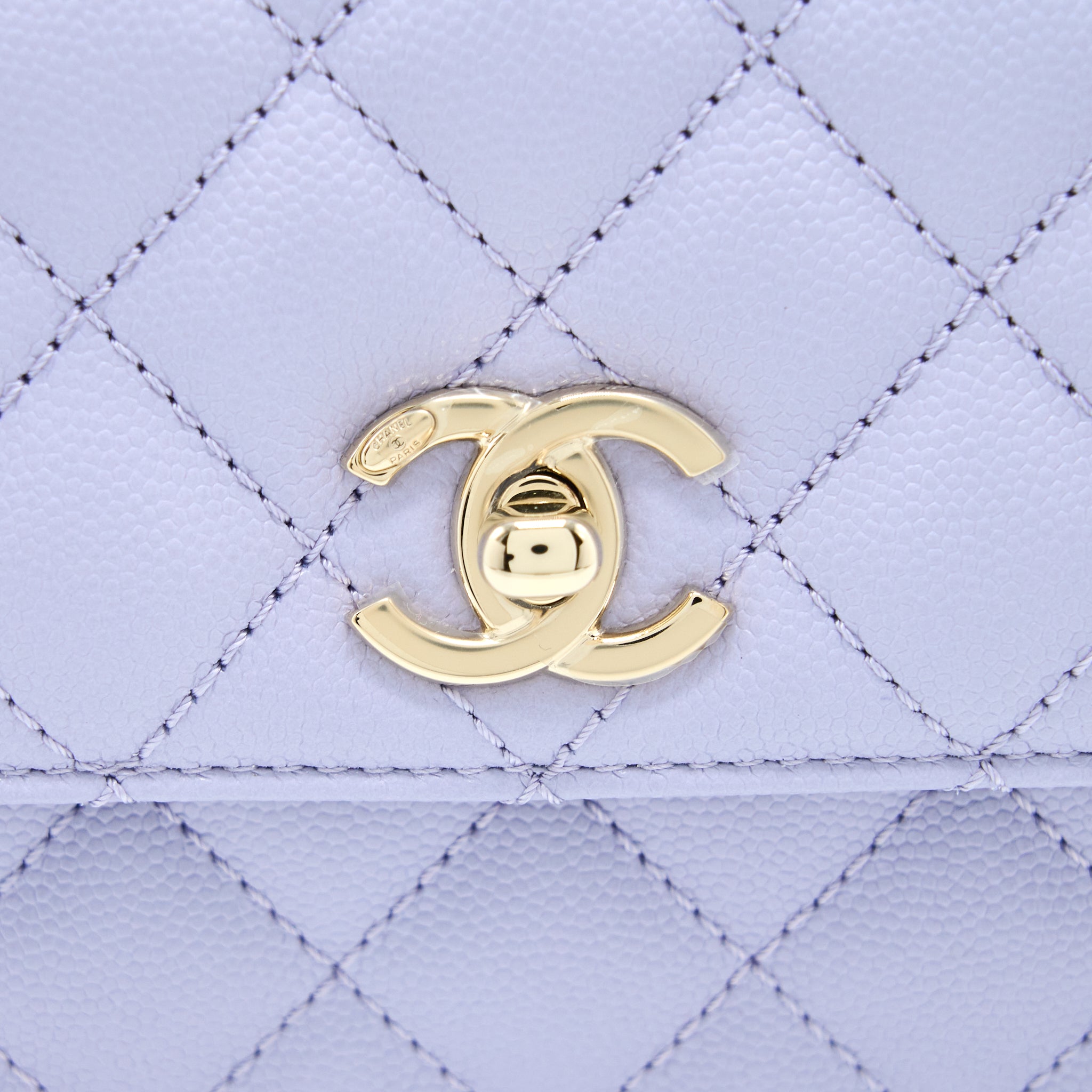 CHANEL SMALL COCO HANDLE CAVIAR LAVENDER PURPLE LGHW (MICROCHIP)