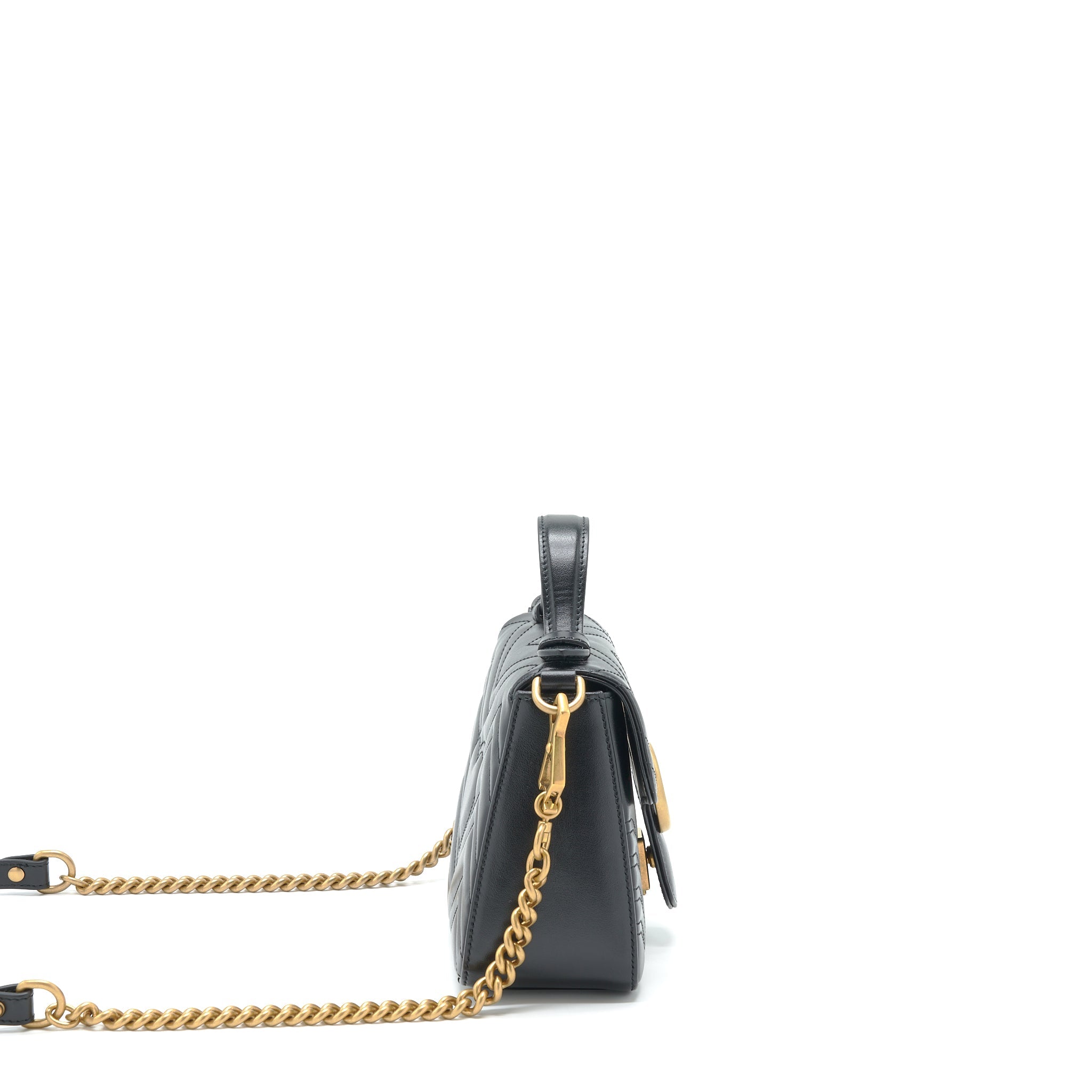 GUCCI GG MARMONT MINI TOP HANDLE BAG CALFSKIN BLACK GHW