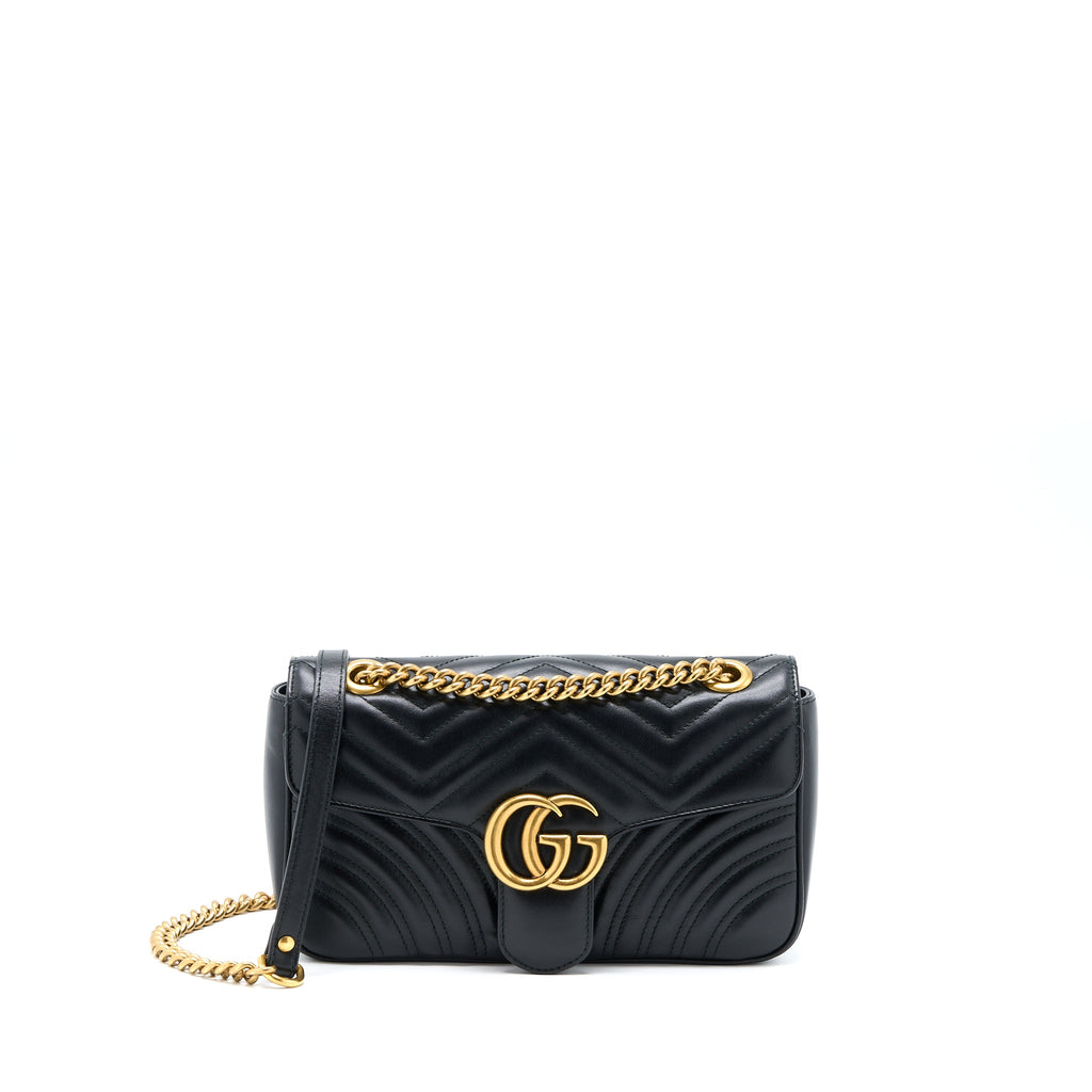 GUCCI GG MARMONT SMALL MATELASSE SHOULDER BAG BLACK GHW