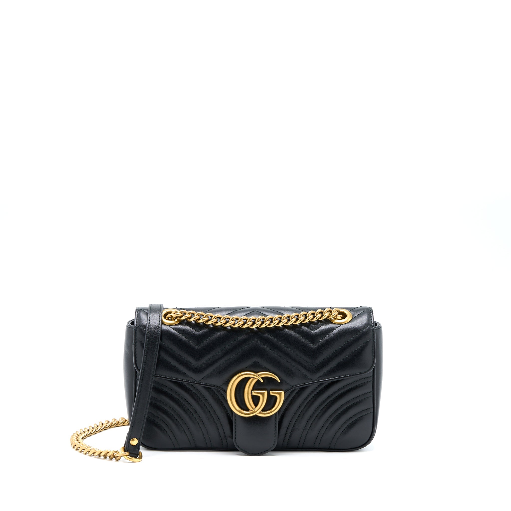 GUCCI GG MARMONT SMALL MATELASSE SHOULDER BAG BLACK GHW
