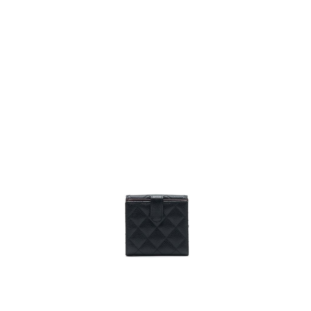 CHANEL QUILTED CAVIAR SMALL WALLET BLACK GHW