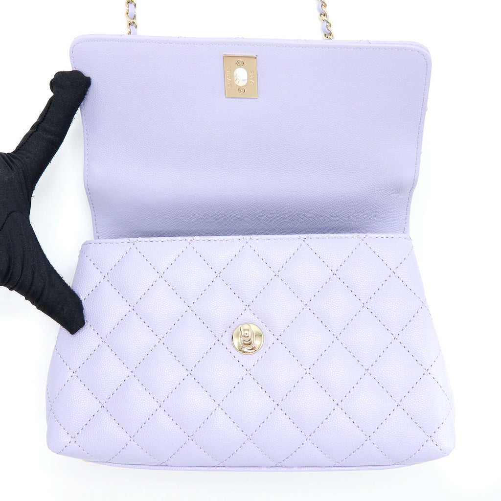 CHANEL SMALL COCO HANDLE CAVIAR LAVENDER PURPLE LGHW (MICROCHIP)
