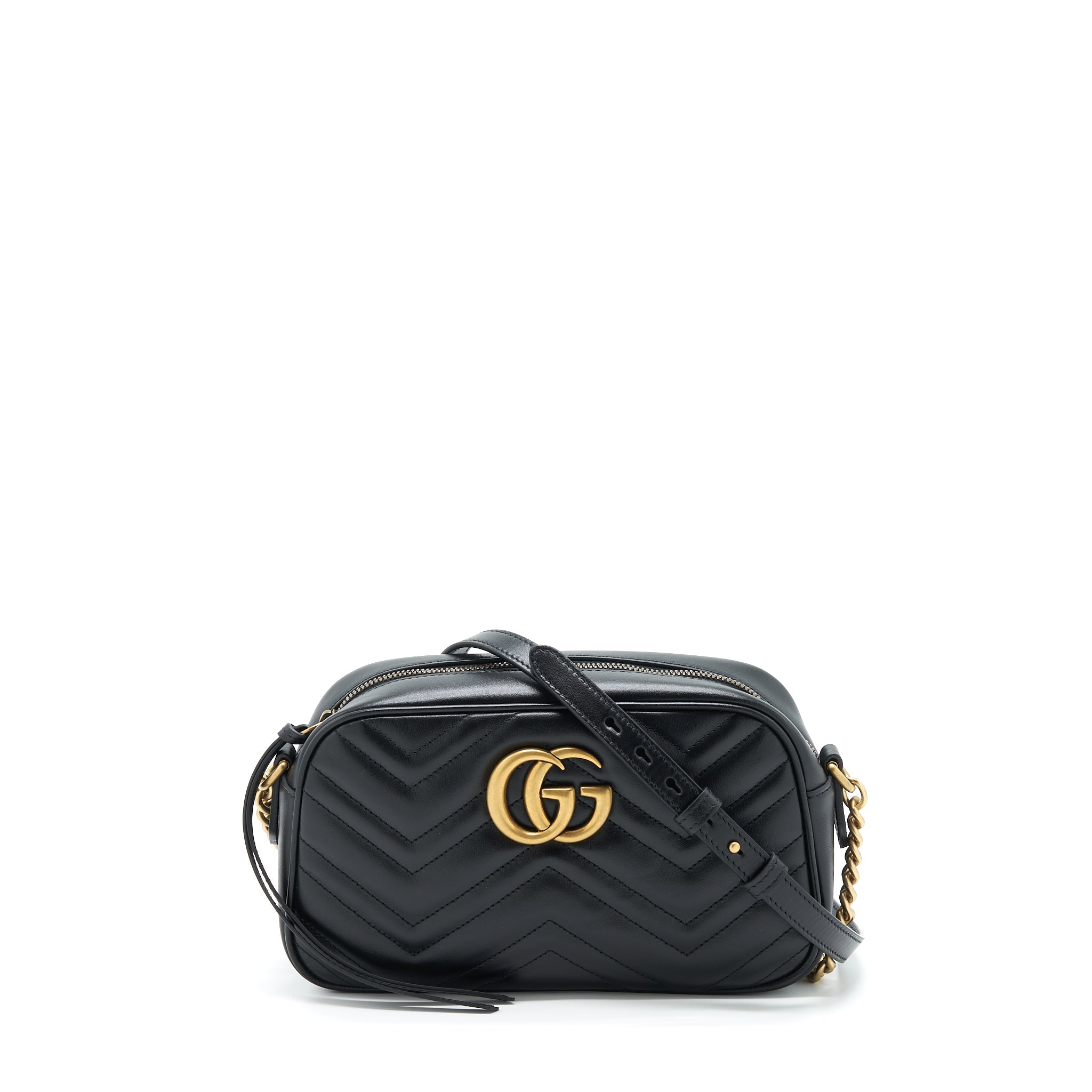 GUCCI GG MARMONT SMALL MATELASSE SHOULDER BAG CALFSKIN BLACK GHW