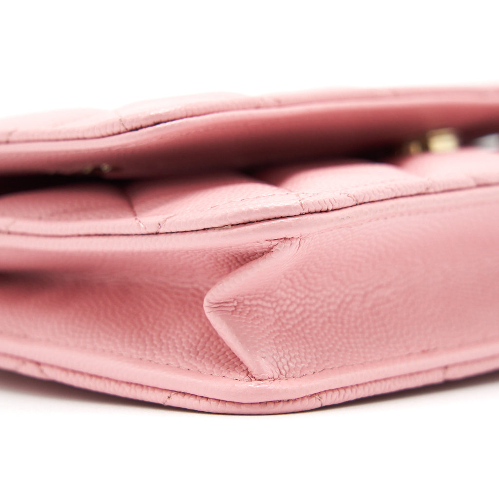 CHANEL 22C CLASSIC WALLET ON CHAIN CAVIAR PINK LGHW (MICROCHIP)