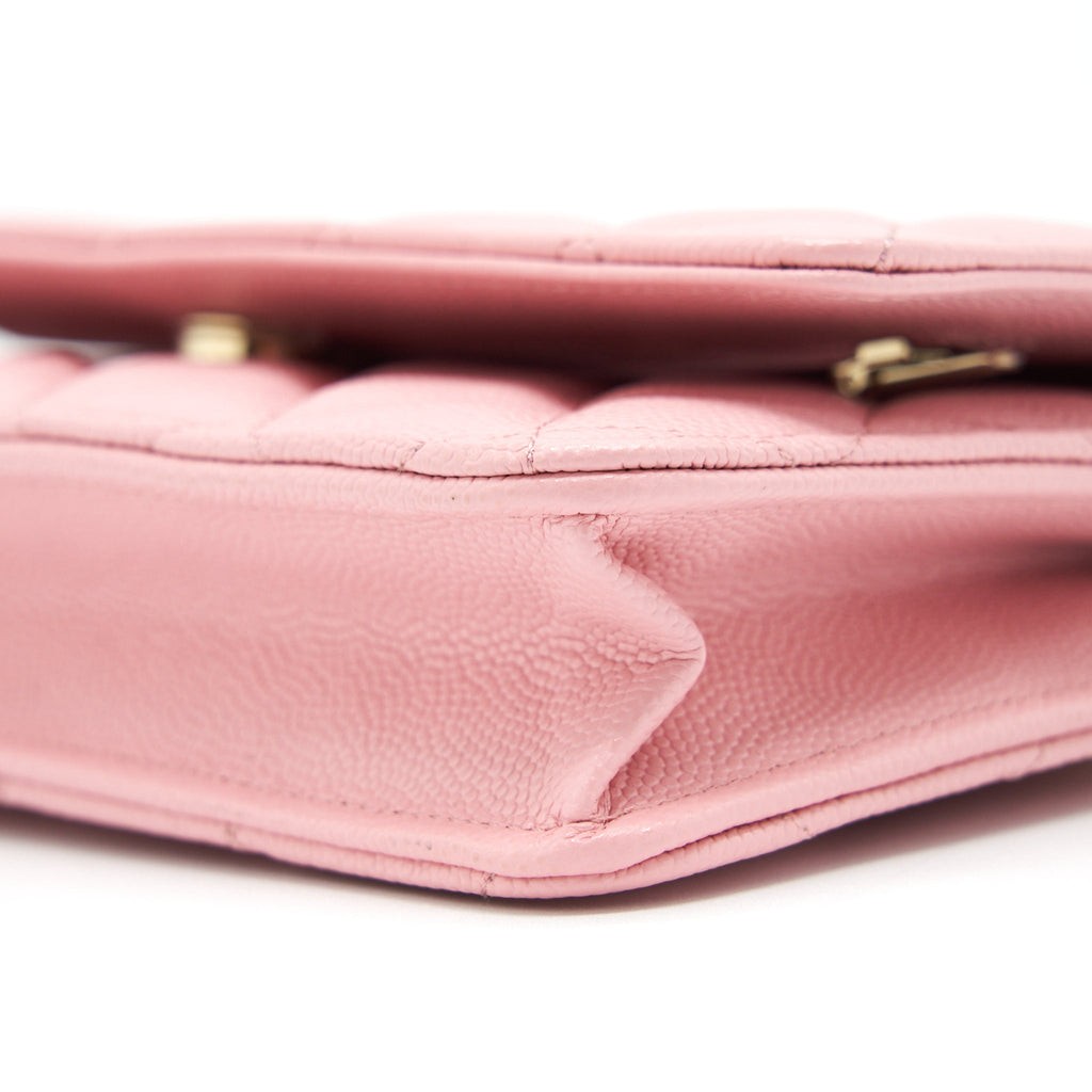 CHANEL 22C CLASSIC WALLET ON CHAIN CAVIAR PINK LGHW (MICROCHIP)