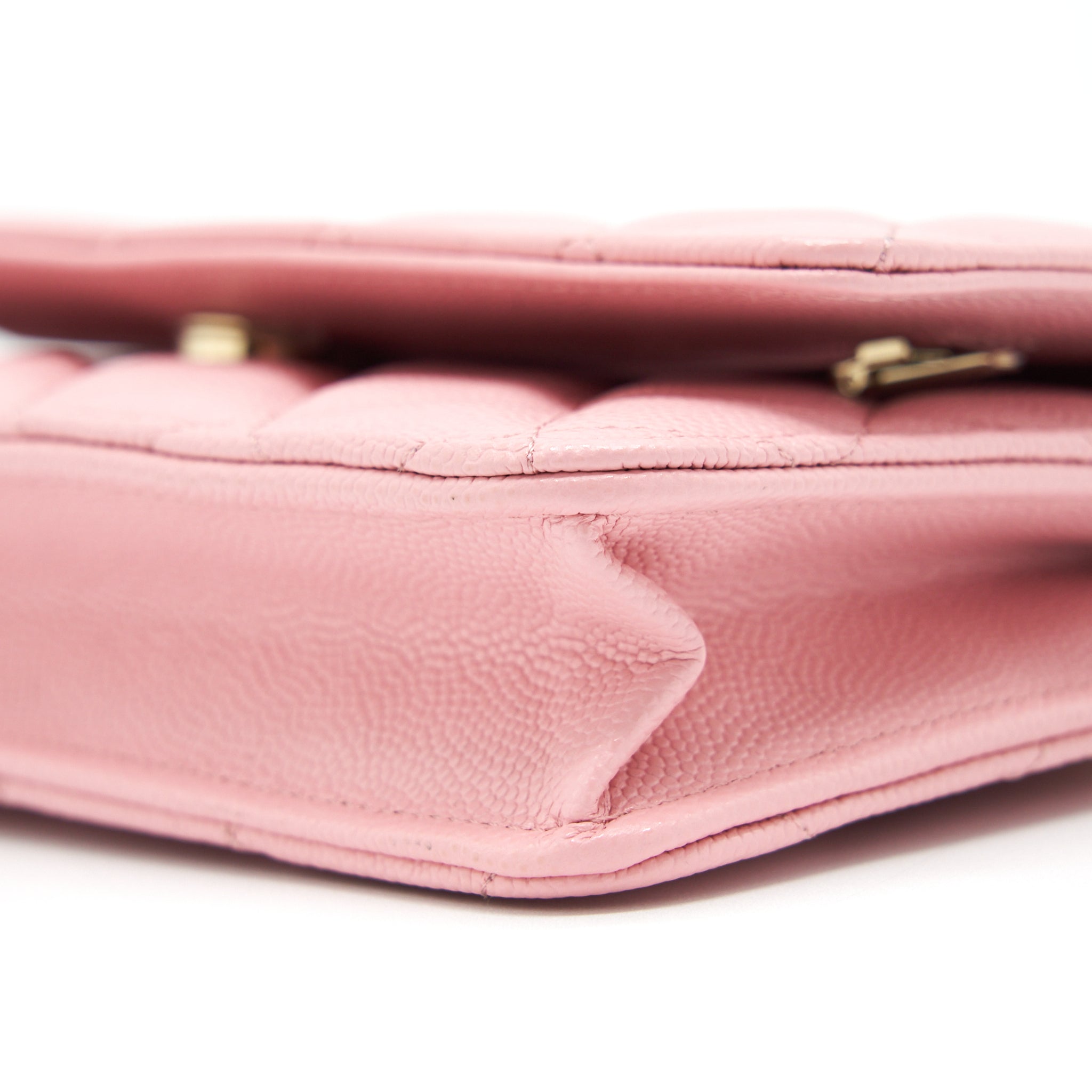 CHANEL 22C CLASSIC WALLET ON CHAIN CAVIAR PINK LGHW (MICROCHIP)