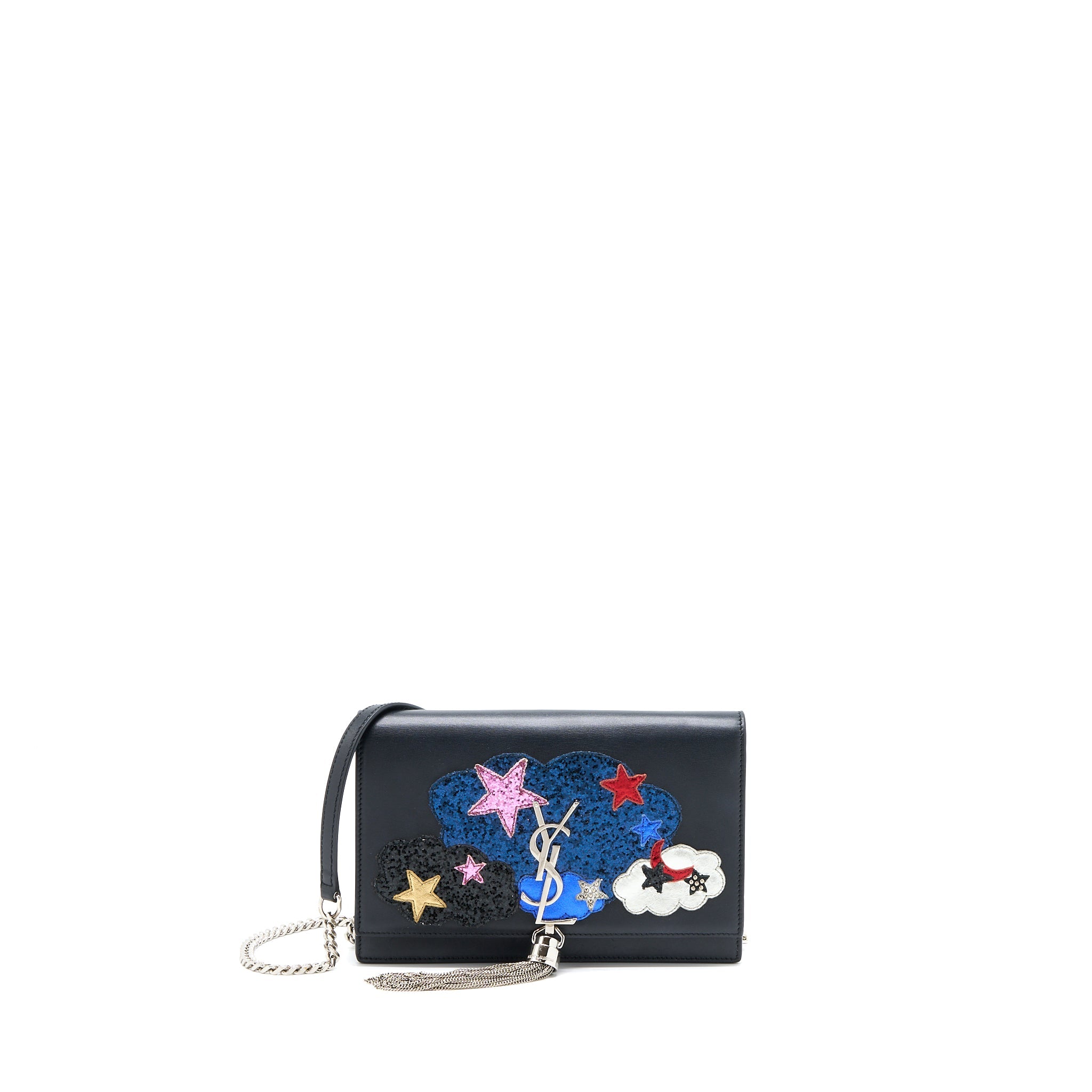 SAINT LAURENT/ YSL KATE SMALL CHAIN WALLET WITH TASSEL BLACK/MULTICOLOUR LIMITED EDITION GHW