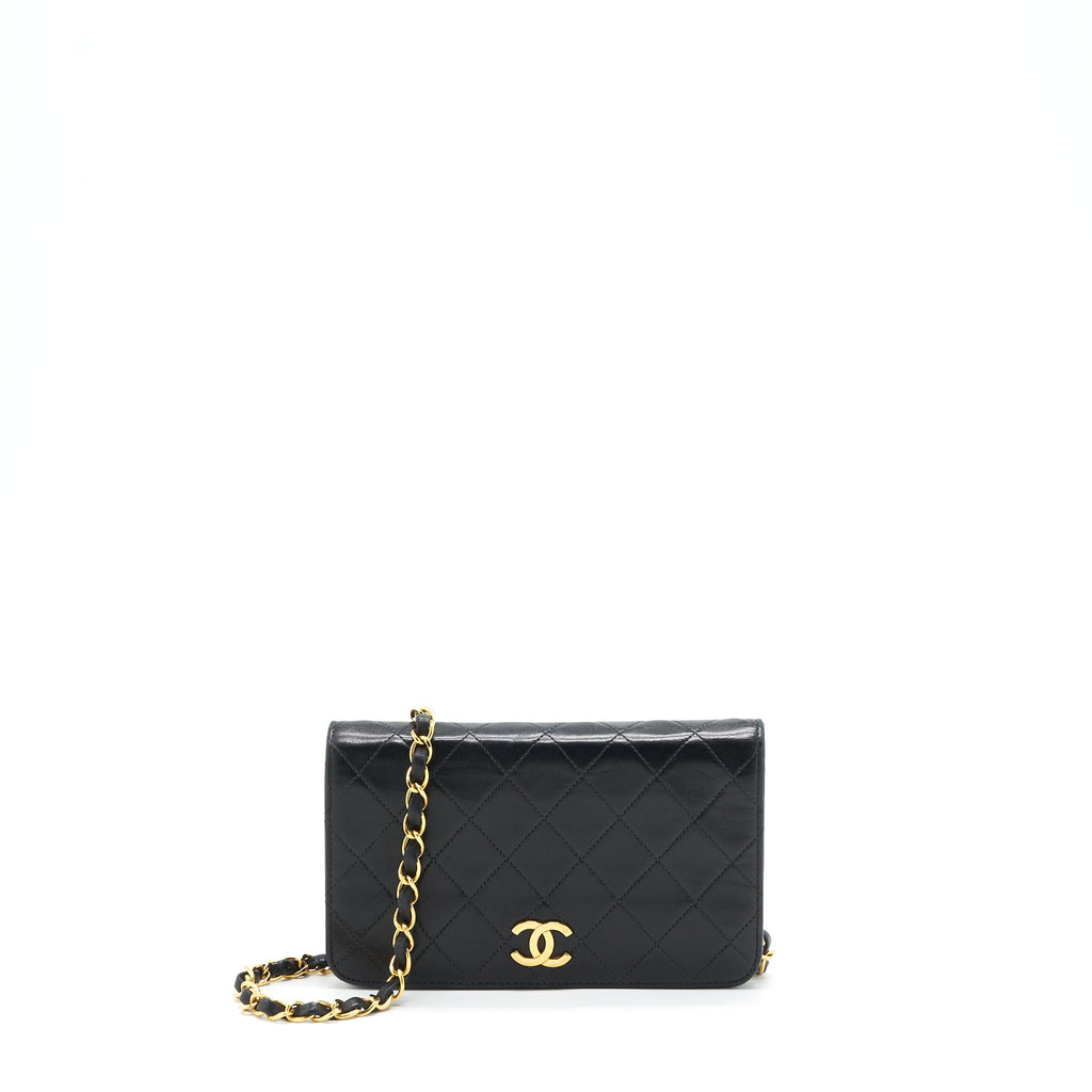 CHANEL VINTAGE QUILTED FLAP CHAIN WALLET BLACK GHW