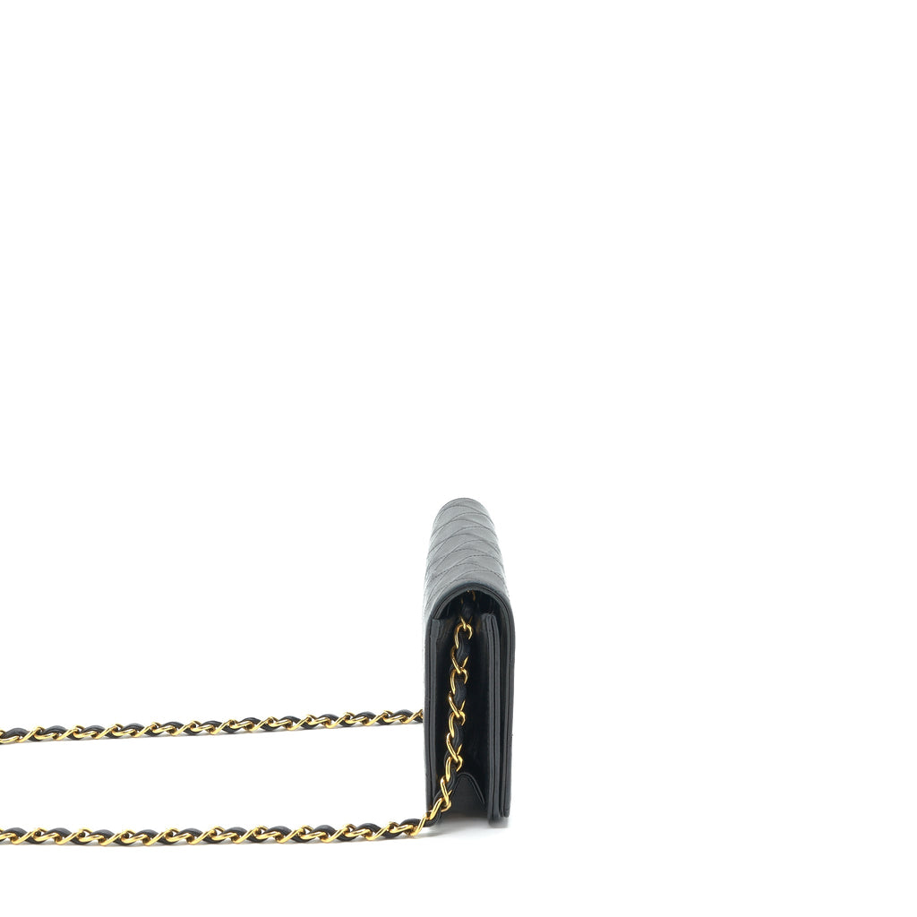 CHANEL VINTAGE QUILTED FLAP CHAIN WALLET BLACK GHW