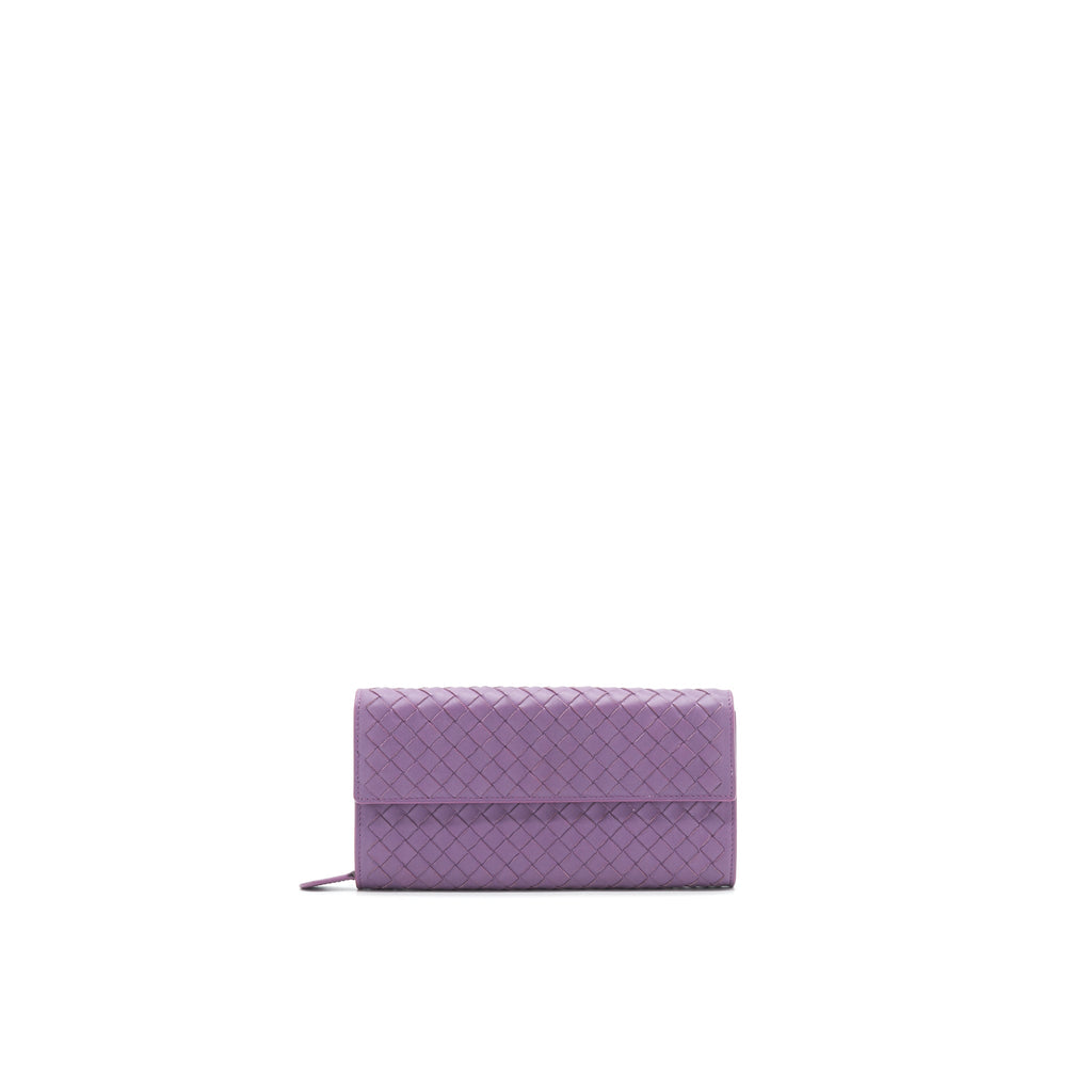 BOTTEGA VENETA LEATHER SMALL COMPACT AND LONG WALLET IN PURPLE SELL IN A SET