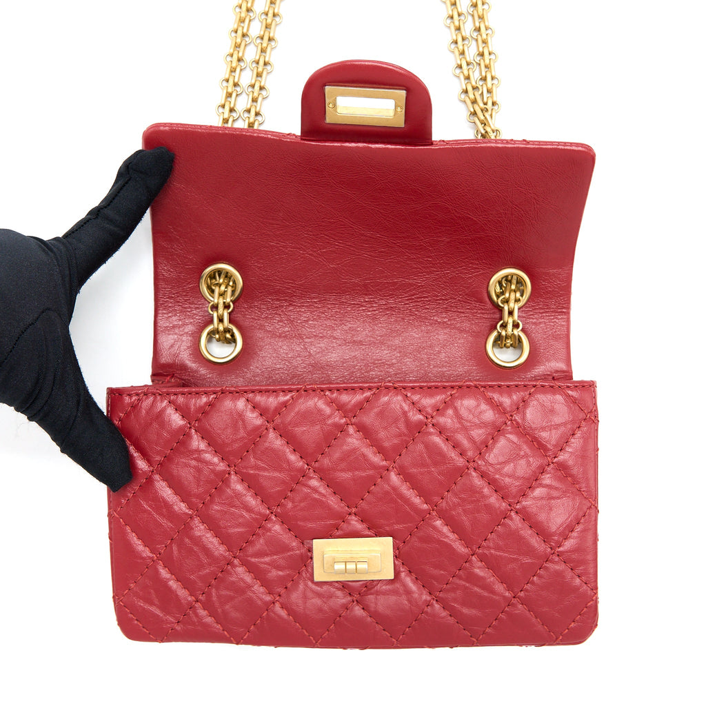 CHANEL MINI 2.55 AGED CALFSKIN RED BRUSHED GHW