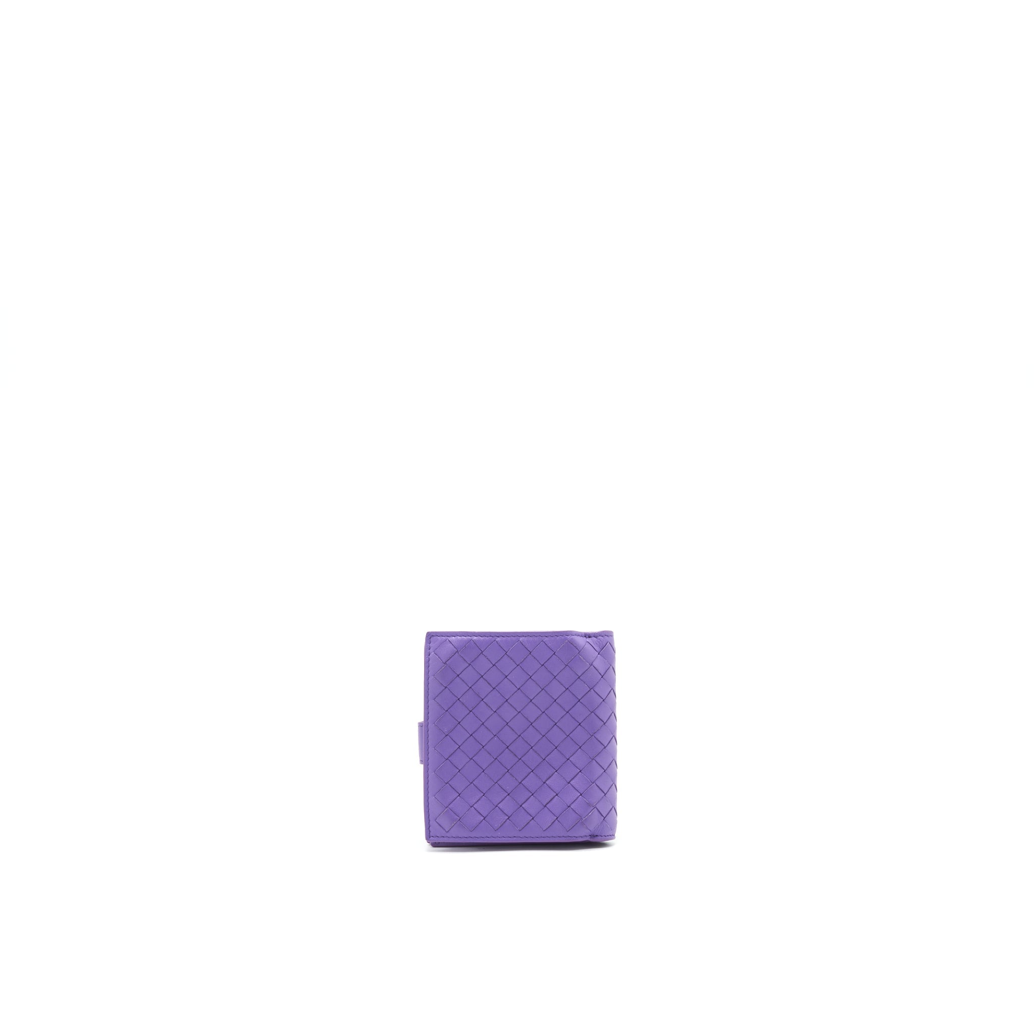 BOTTEGA VENETA LEATHER SMALL COMPACT AND LONG WALLET IN PURPLE SELL IN A SET