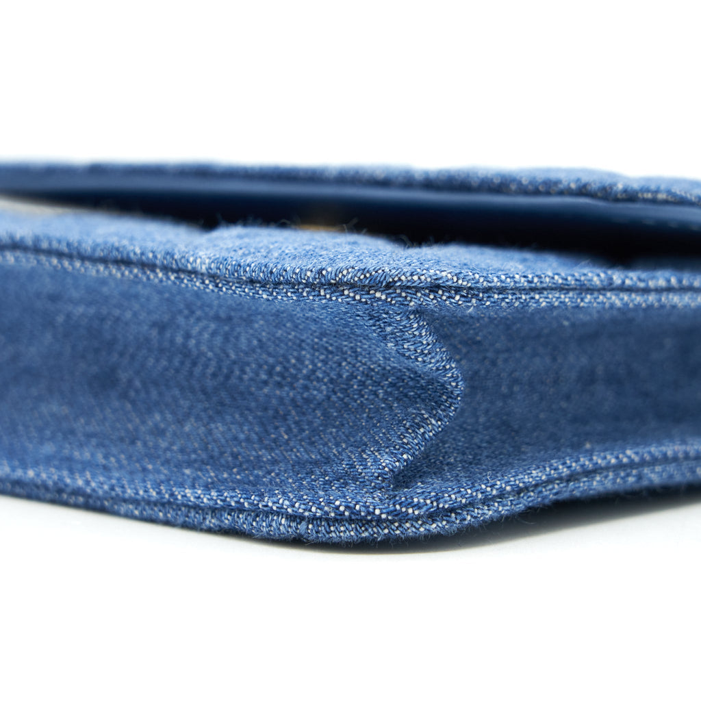 CHANEL PEARL CRUSH DENIM MINI FLAP BELT BAG GHW