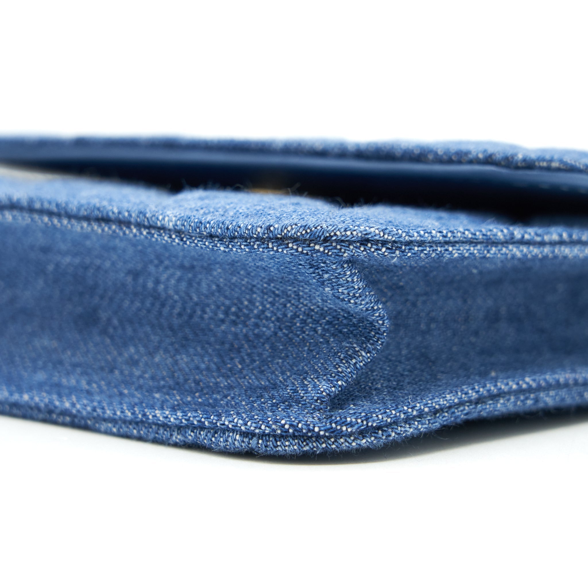 CHANEL PEARL CRUSH DENIM MINI FLAP BELT BAG GHW