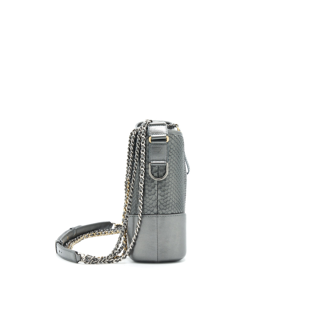CHANEL PYTHON LEATHER GABRIELLE HOBO BAG METALLIC GREY