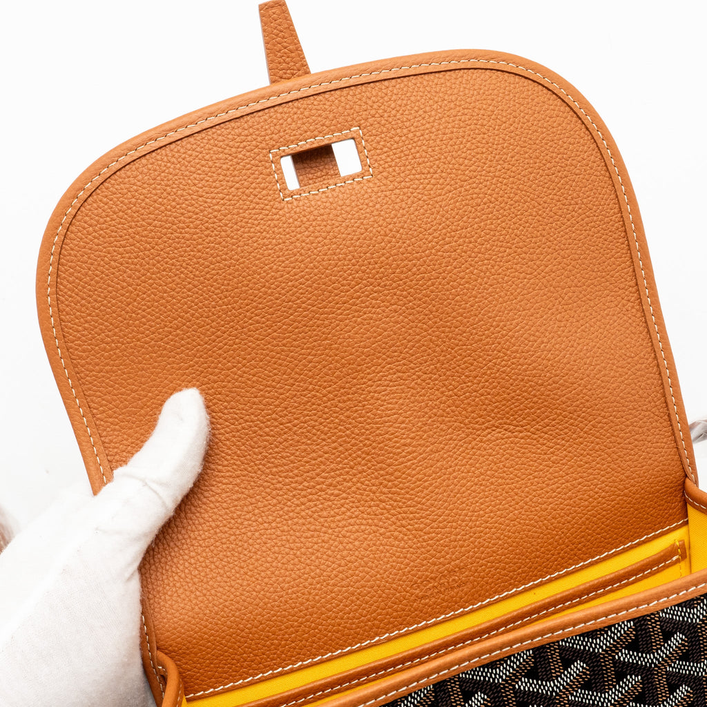 GOYARD BELVEDERE PM MESSENGER BAG GOYARDLINE CANVAS /CALFSKIN BLACK/TAN SHW