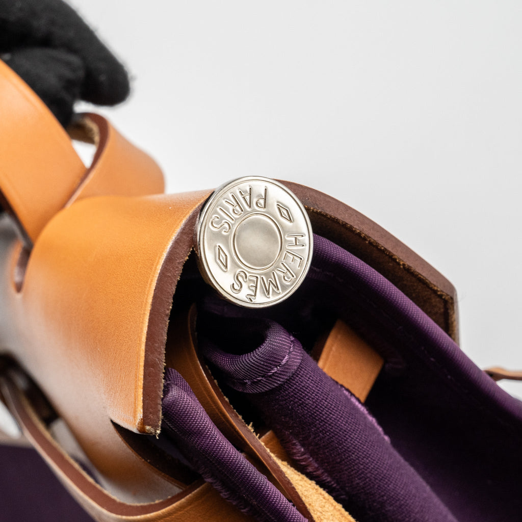 HERMES HERBAG 31 ZIP BAG CANVAS/HUNTER LEATHER PURPLE SHW