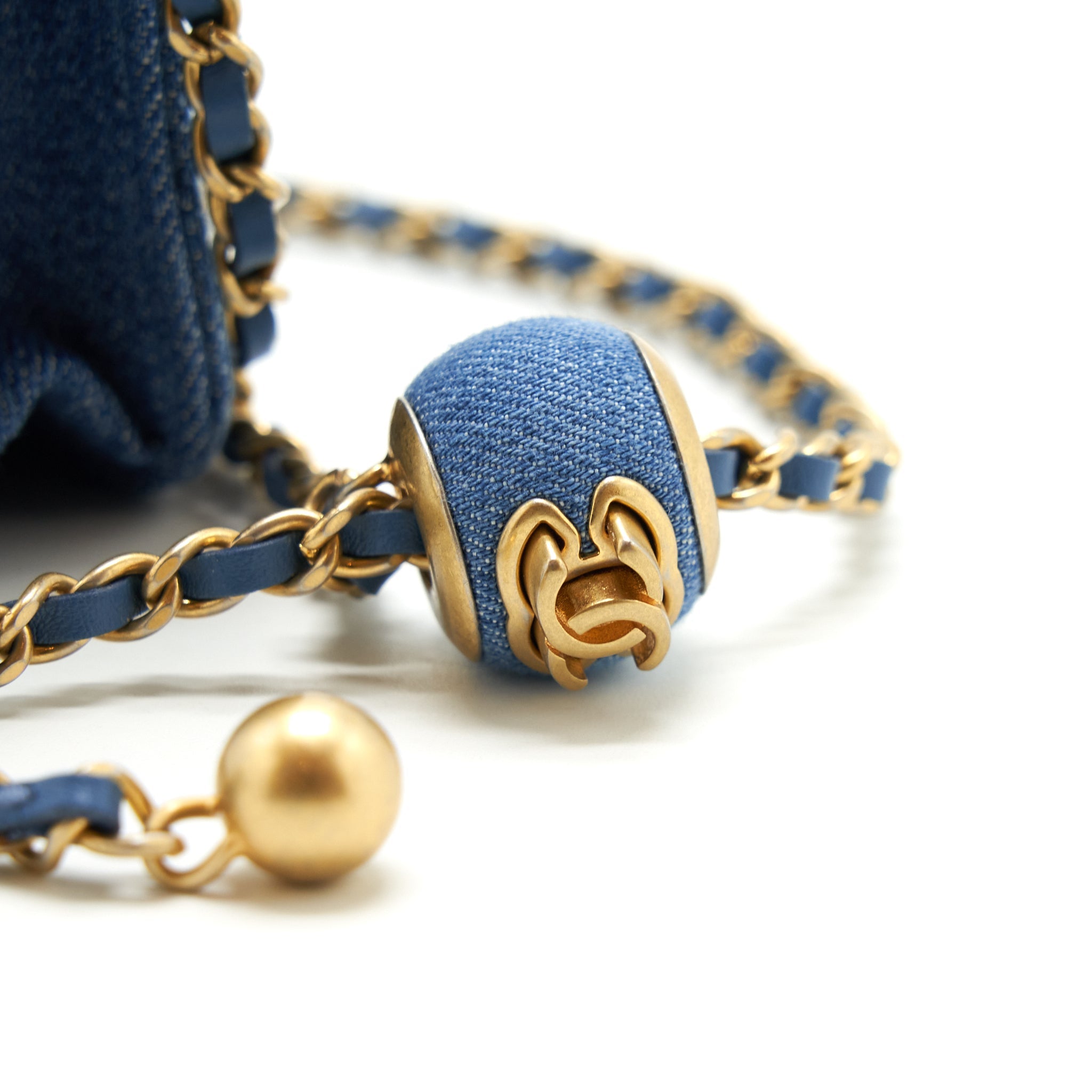 CHANEL PEARL CRUSH DENIM MINI FLAP BELT BAG GHW