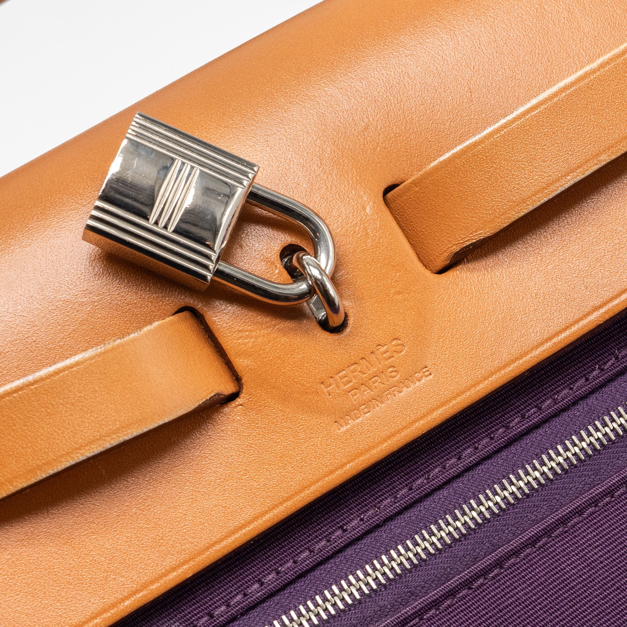 HERMES HERBAG 31 ZIP BAG CANVAS/HUNTER LEATHER PURPLE SHW