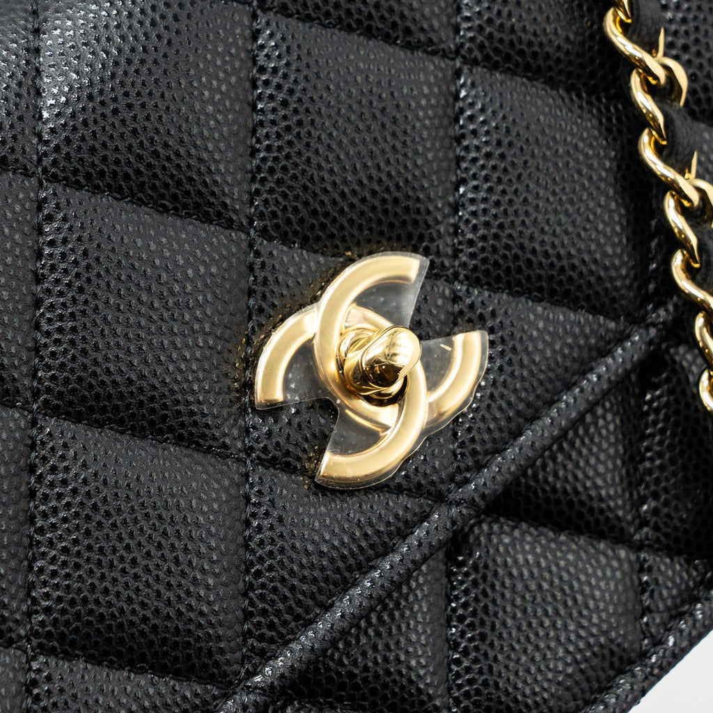 CHANEL 23S WALLET ON CHAIN WITH BAG CHARM CAVIAR BLACK GHW(MICROCHIP)