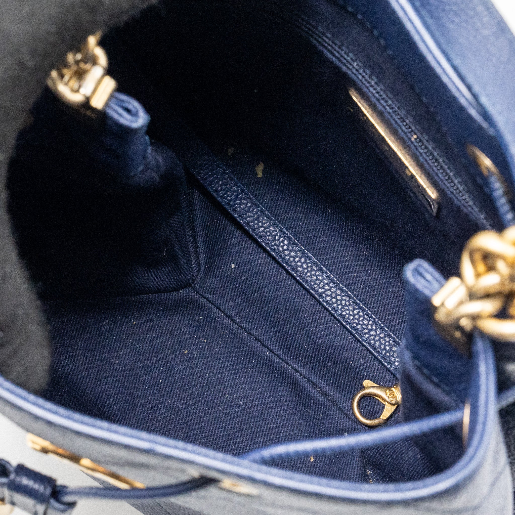 CHANEL TOP HANDLE DRAWSTRING BUCKET BAG CAVIAR NAVY GHW