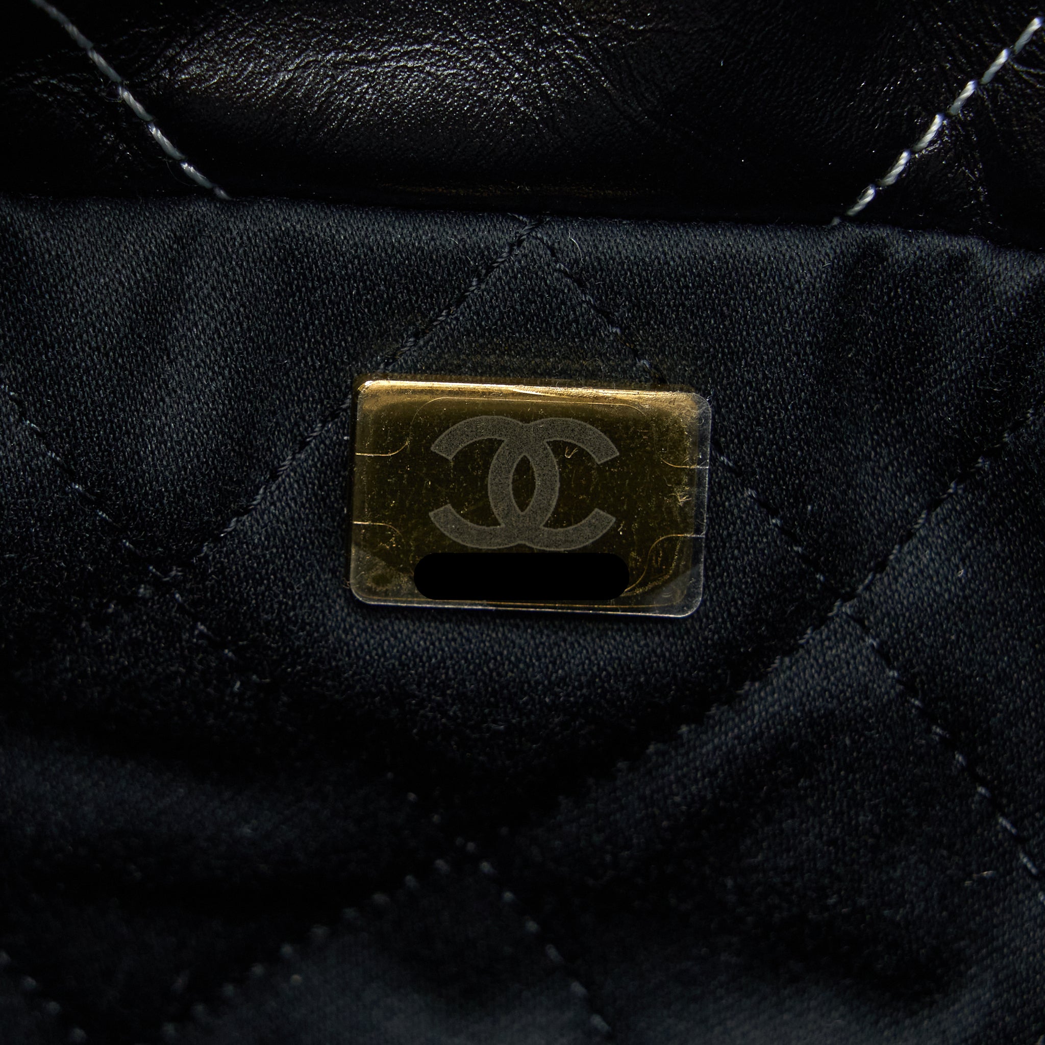 CHANEL SMALL 22 BAG GOLD LETTER SHINY CALFSKIN BLACK GHW (MICROCHIP)
