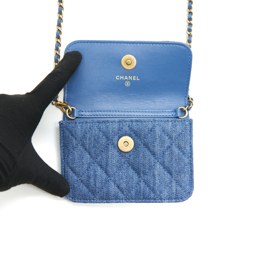 CHANEL PEARL CRUSH DENIM MINI FLAP BELT BAG GHW