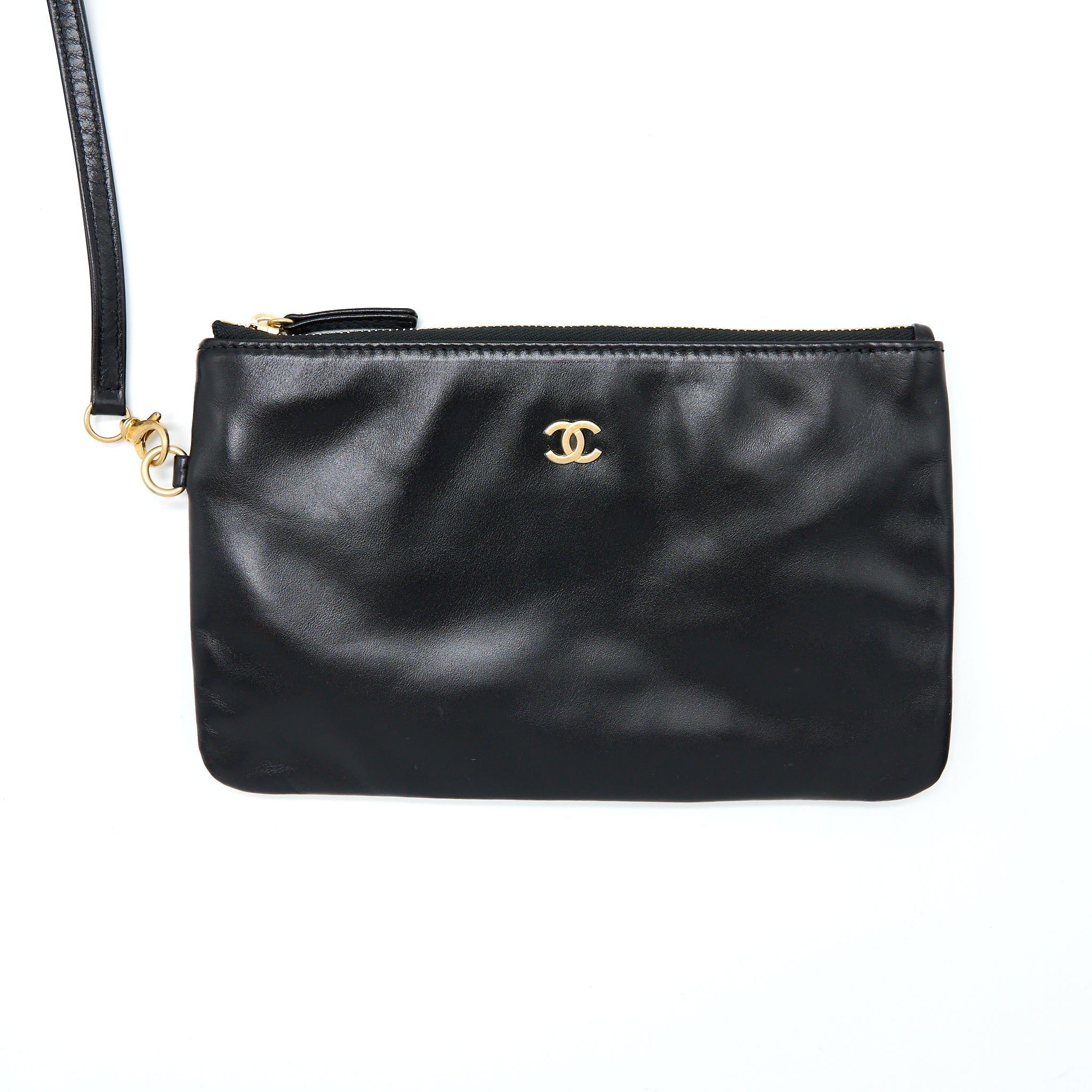 CHANEL SMALL 22 BAG GOLD LETTER SHINY CALFSKIN BLACK GHW (MICROCHIP)