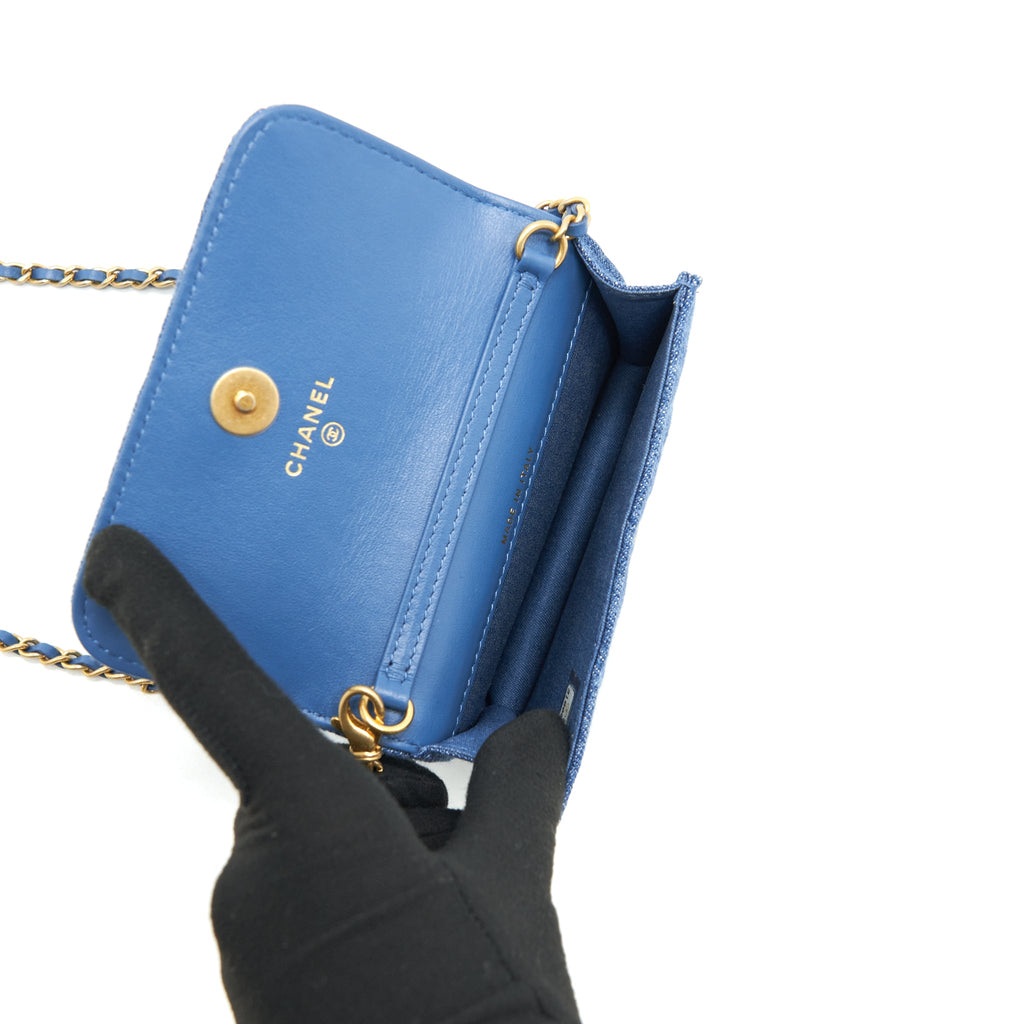 CHANEL PEARL CRUSH DENIM MINI FLAP BELT BAG GHW