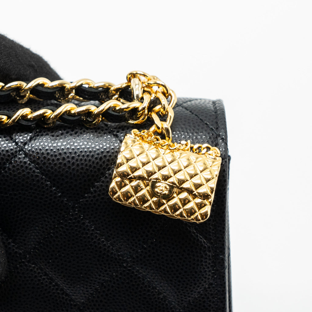 CHANEL 23S WALLET ON CHAIN WITH BAG CHARM CAVIAR BLACK GHW(MICROCHIP)