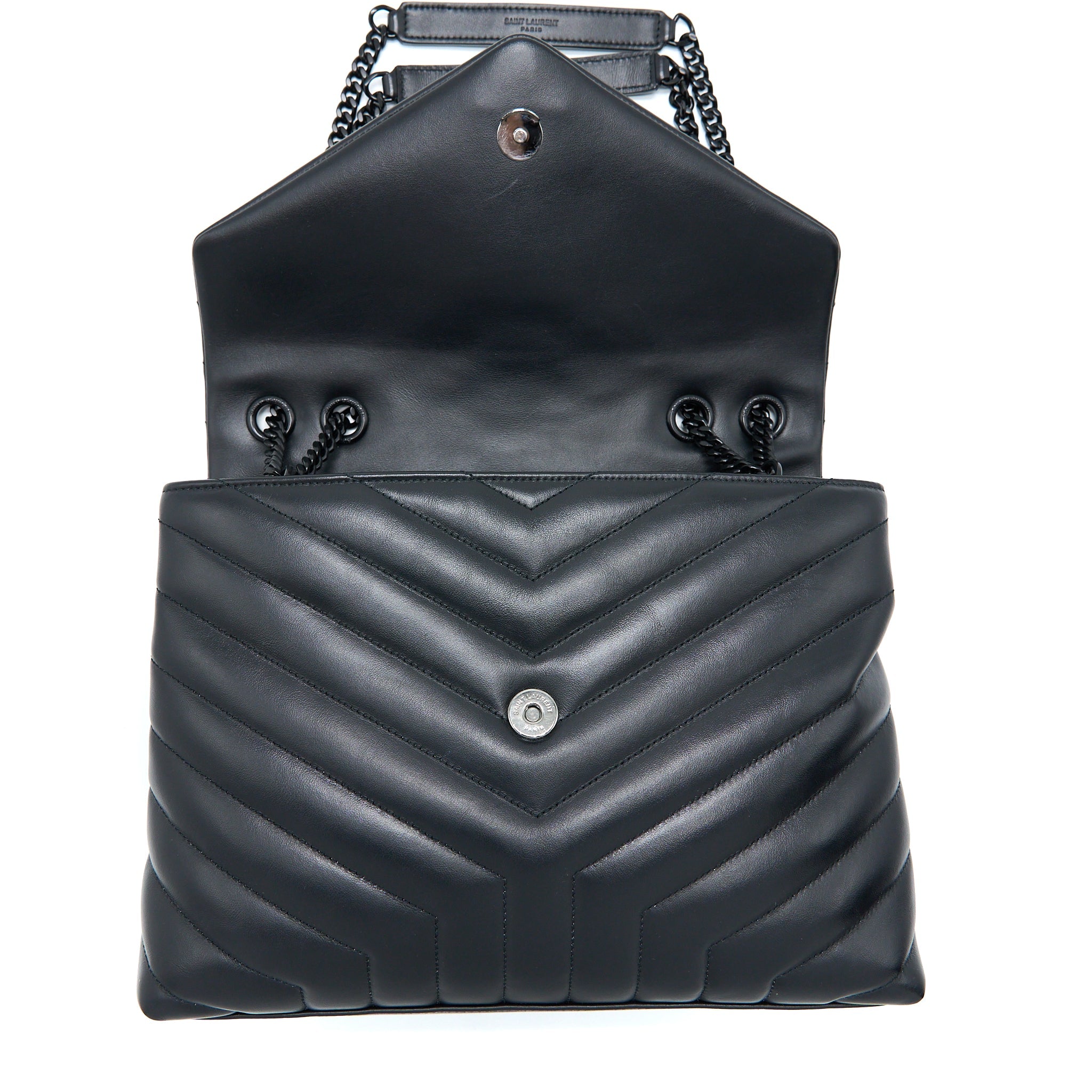 SAINT LAURENT / YSL MEDIUM LOULOU SHOULDER BAG CALFSKIN BLACK WITH BLACK HARDWARE