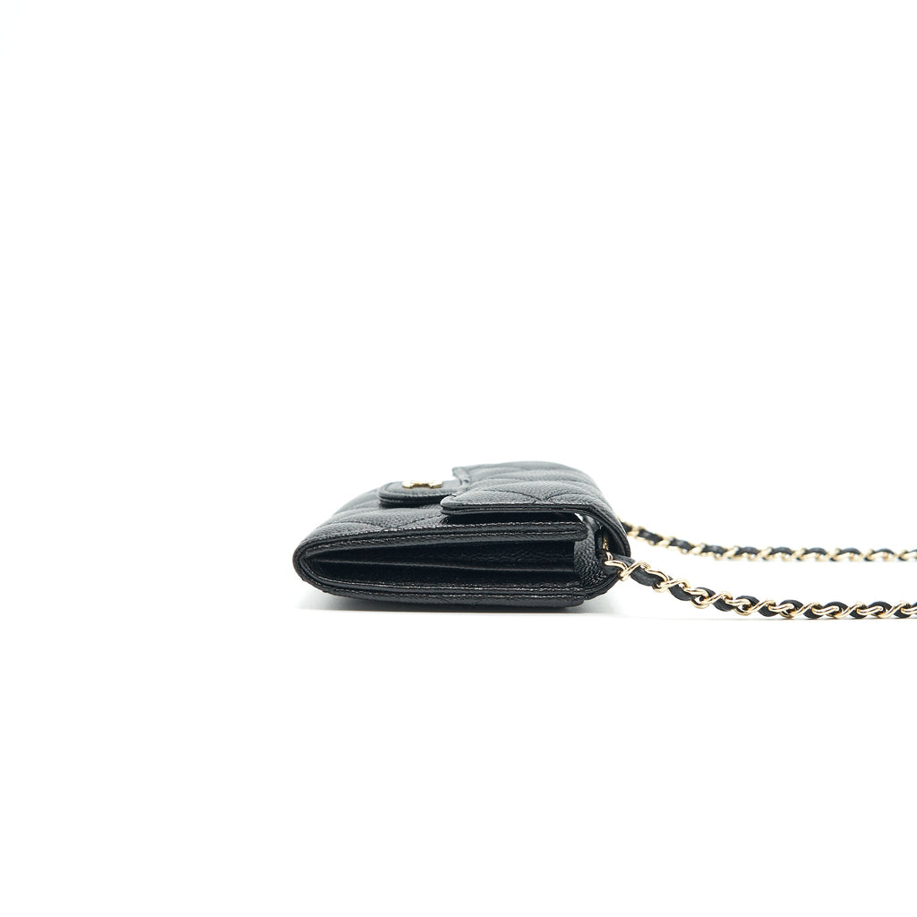 CHANEL CLASSIC CARD HOLDER WITH CHAIN BLACK LGHW SERIAL 30