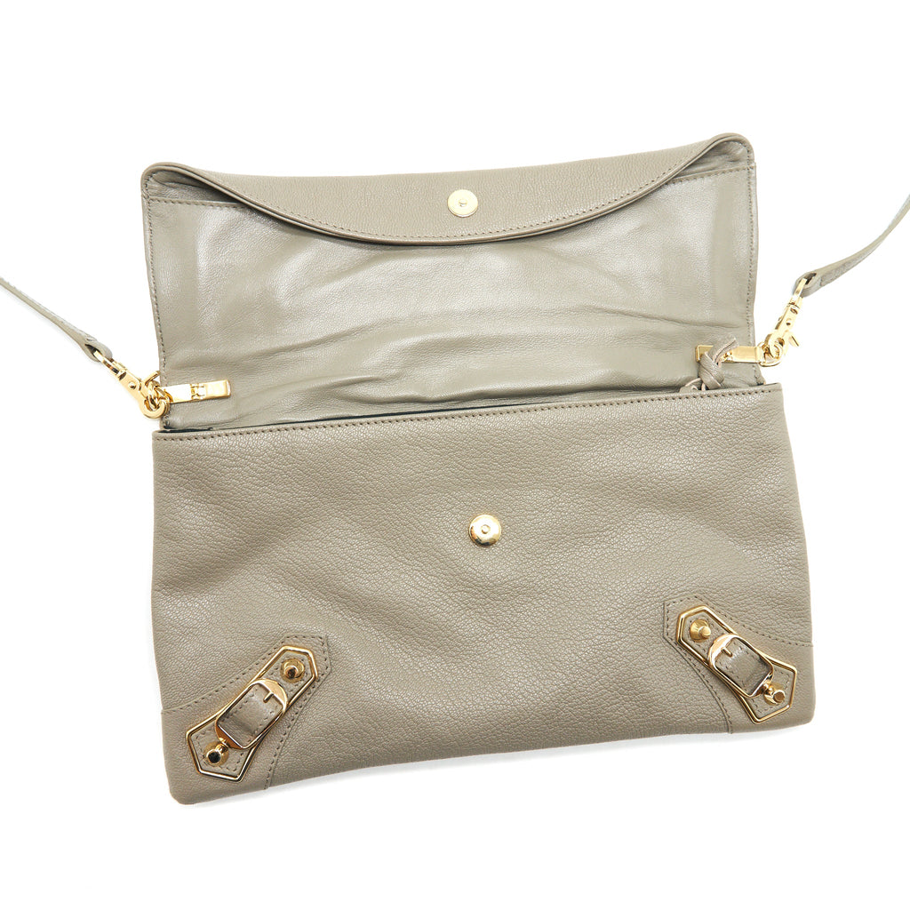 BALENCIAGA CITY FOLD CLUTCH/ SHOULDER BAG GREY GHW