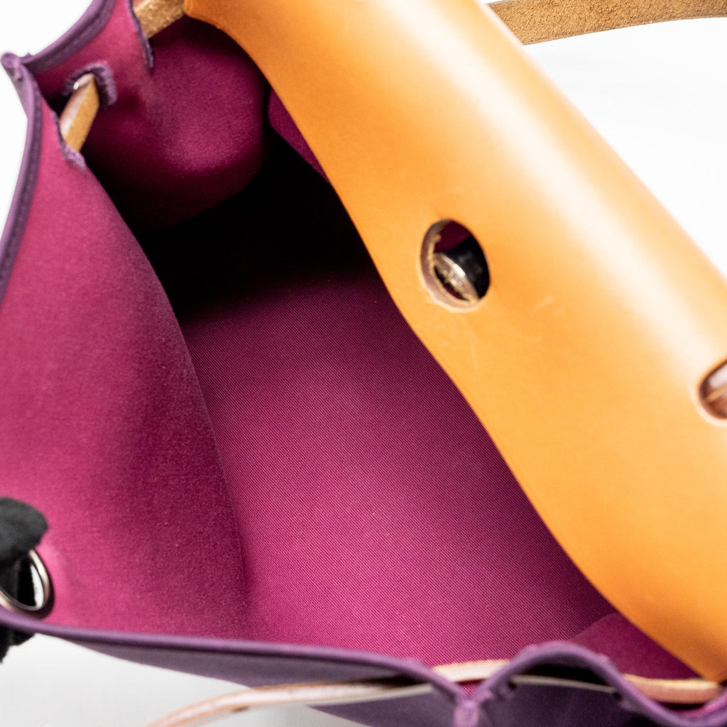 HERMES HERBAG 31 ZIP BAG CANVAS/HUNTER LEATHER PURPLE SHW