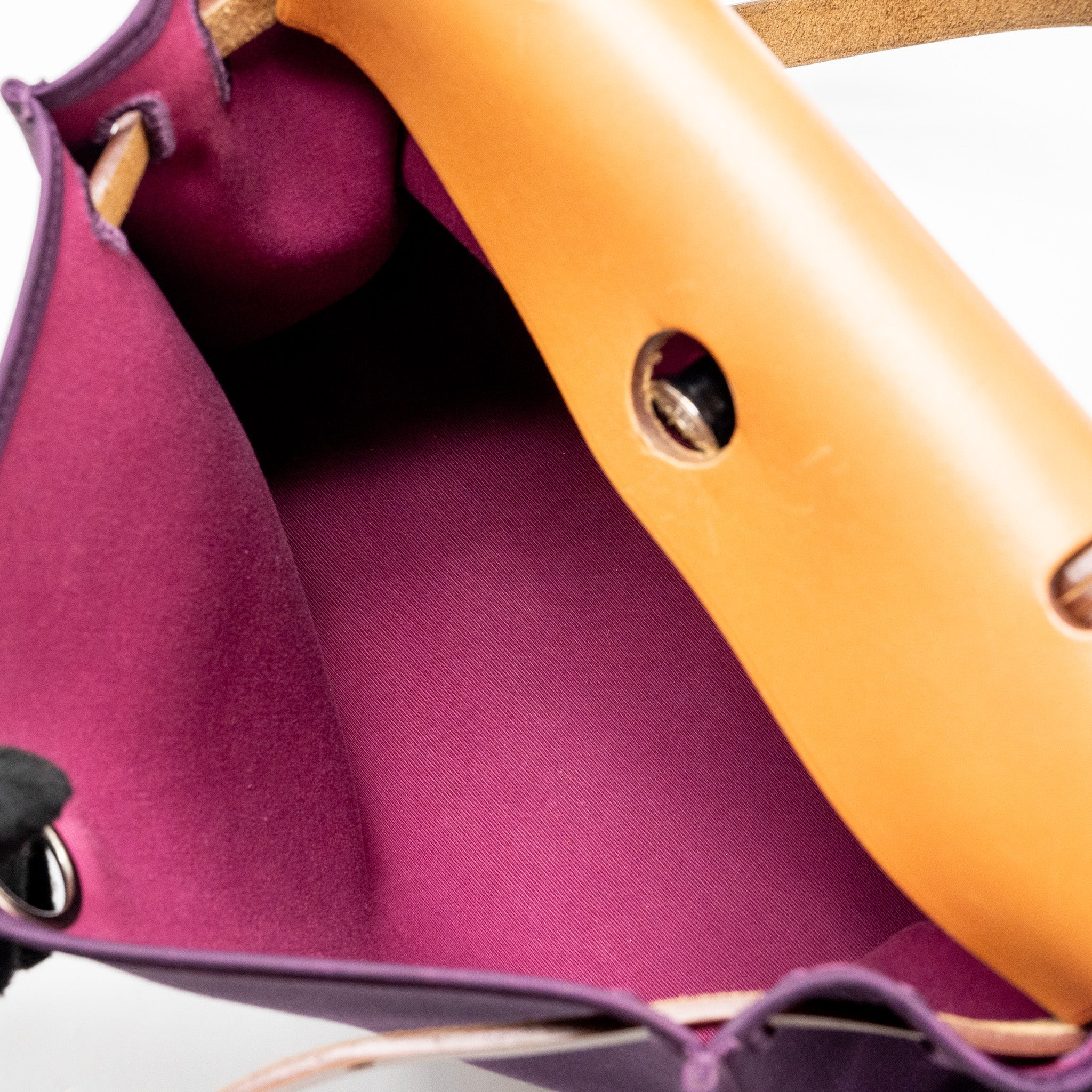 HERMES HERBAG 31 ZIP BAG CANVAS/HUNTER LEATHER PURPLE SHW